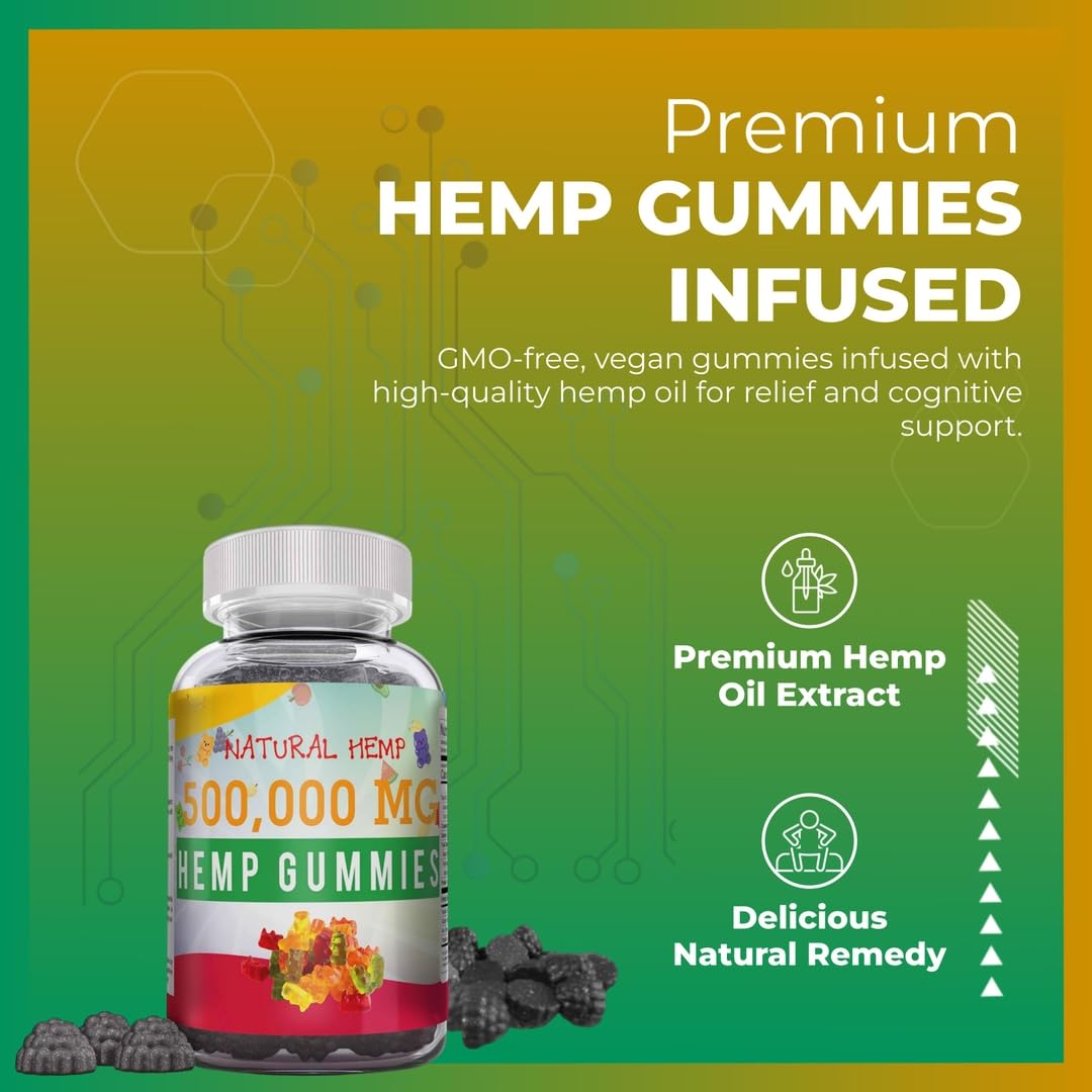 Organic Hemp Gummies for Men with Pure Hemp Oil Extract - Natural Performance Supplement with Vitamin B2, Extra Strength Edible, Made in USA - Perfect for Daily Wellness & Stress Relief