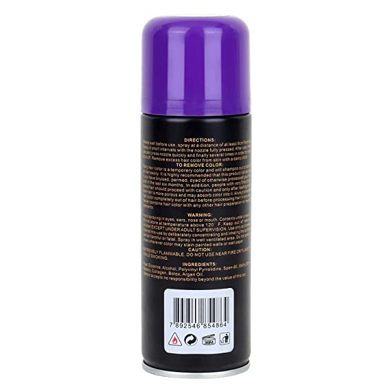 Huda Professional Purple Hair Spray with Botox, Argan Oil, Keratin & Collagen - Long-Lasting Color & Shine (125ml) - Easy to Apply & Wash Out - Perfect for Parties, Cosplay & Creative Hairstyles
