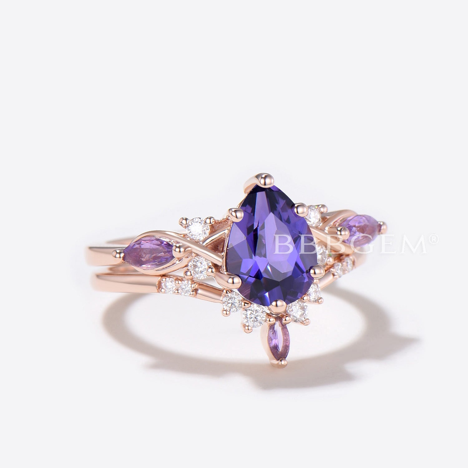 Exquisite Pear Shaped Purple Sapphire Engagement Ring with Elegant Twist Shank - Perfect for Proposals, Anniversaries & Romantic Occasions