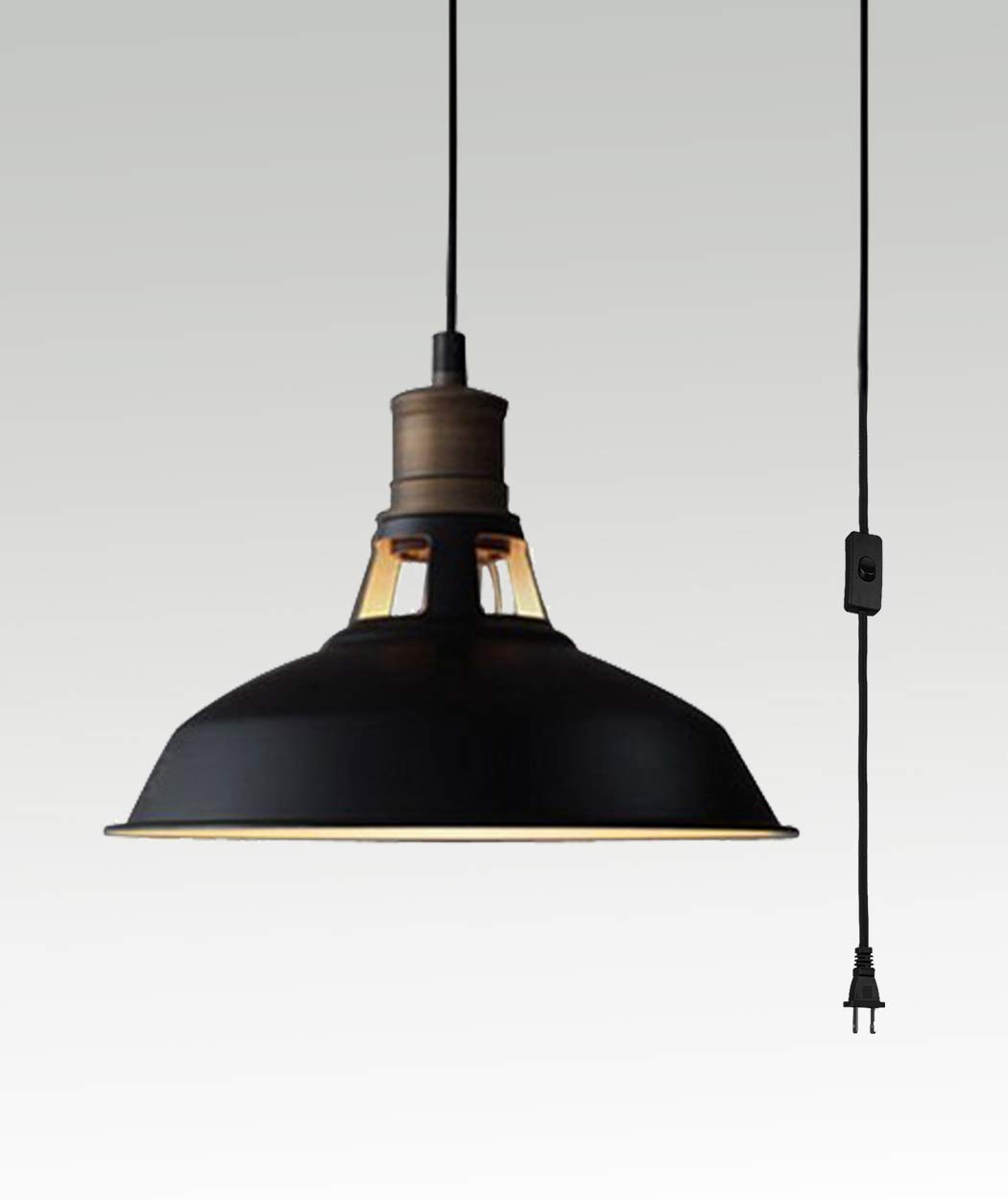 CLAXY Black Farmhouse Pendant Light - Industrial Plug-in Barn Lighting with 197-Inch Cord & On/Off Switch - Perfect for Kitchen Islands, Dining Rooms, and Rustic Home Decor