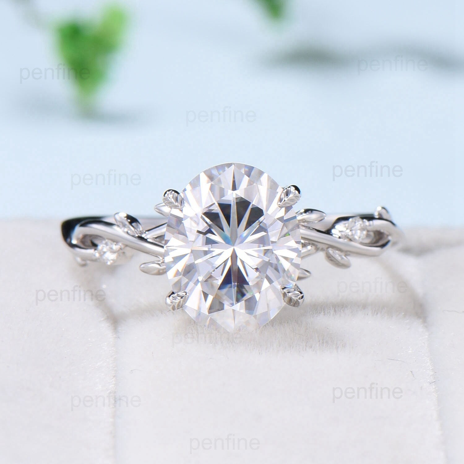 3 Carat Oval Cut Moissanite Engagement Ring - Nature Inspired Branch Leaf Vine Wedding Band, Unique Twig Promise Ring for Women, Perfect for Proposals, Anniversaries & Romantic Occasions