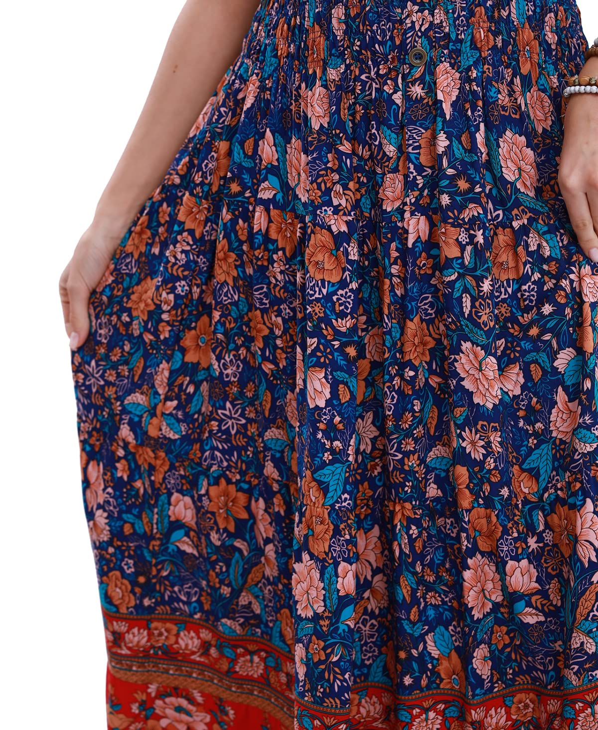 OSTOO Women's 2025 Summer Floral Maxi Dress - Boho Tiered Long Dress with Short Sleeves, Casual Flowy Beach Dress for Vacation, Party & Outdoor Date Night