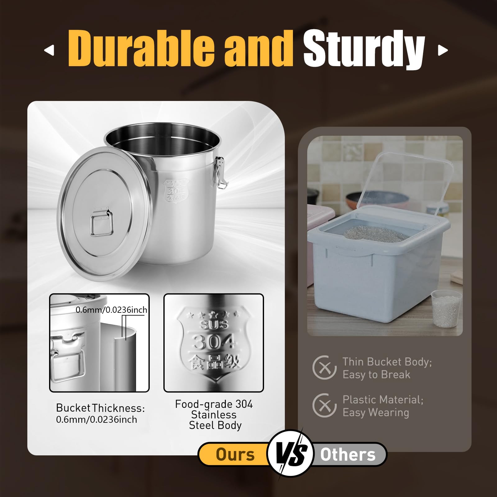 Premium 304 Stainless Steel Airtight Food Storage Canister - 33L Large Capacity Kitchen Container for Rice, Cereal, Grains & Dry Goods | Durable Metal Pantry Organizer with Secure Lid & Ergonomic Handles | Ideal for Home, Restaurant & Bulk Food Storage (Silver)