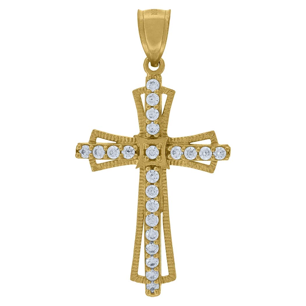 10K Yellow Gold Round Cubic Zirconia (CZ) Cross Pendant Necklace for Women & Men - 39.9x20mm Religious Jewelry Gift - Perfect for Baptism, Confirmation, Christmas & Everyday Faith-Based Fashion