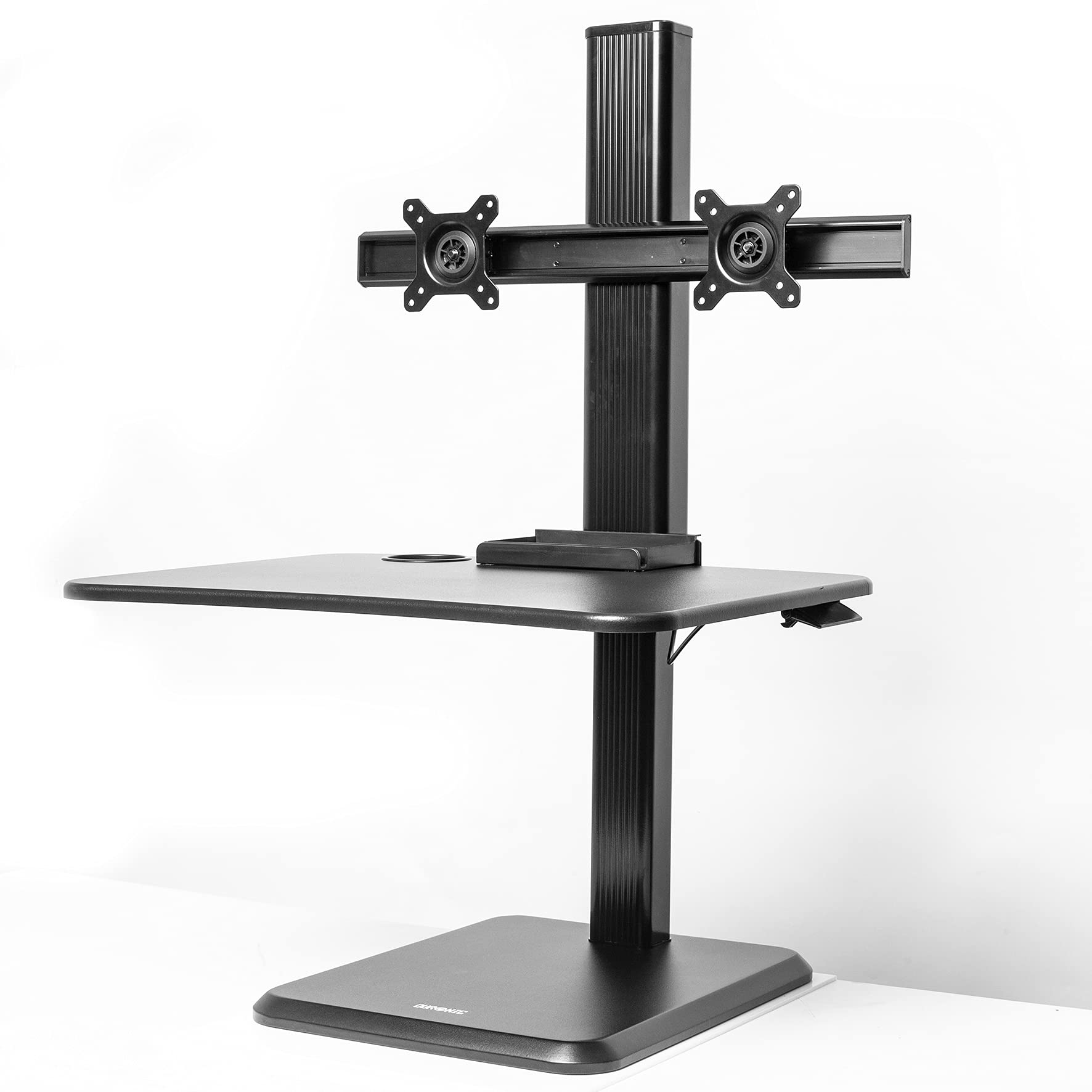 Duronic DM05D15 Sit Stand Desk - Height Adjustable Ergonomic Workstation (65x35cm Platform) with Dual Monitor Mounts | 7-44cm Lift Range for PC, Laptop & Keyboard | Perfect for Home Office, Gaming & Workspace Setup