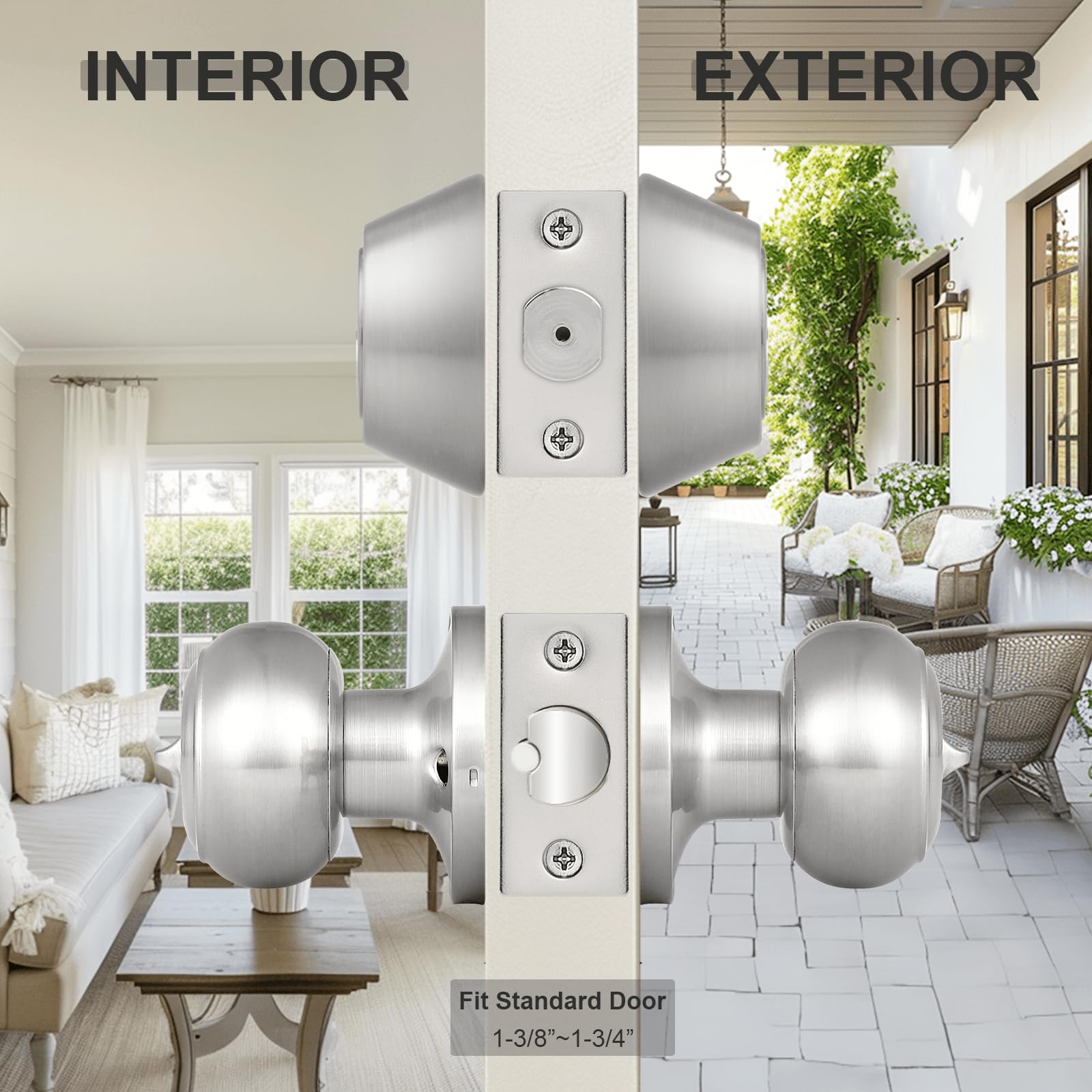 2 Pack Keyed Alike Door Knob & Deadbolt Set - Satin Nickel for Front Door Security