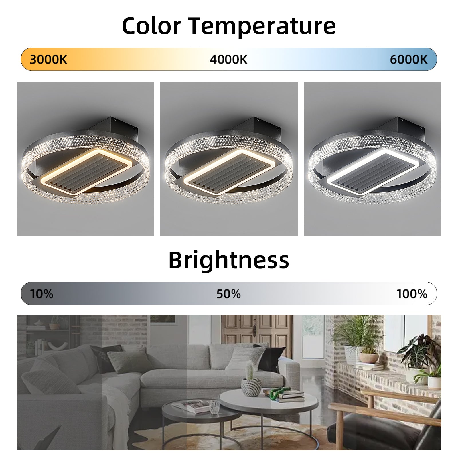 20 Inch Modern Leafless Ceiling Fan with Remote Control - Reversible Motor, Removable & Washable - Perfect for Bedroom, Living Room, and Office Spaces