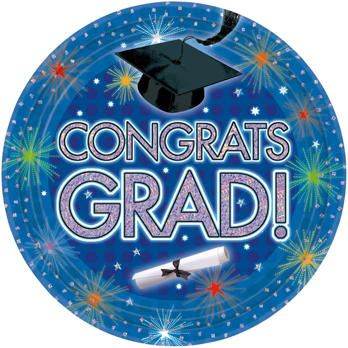 Amscan Dazzling Graduation Dinner Plates - 12 Pack Disposable Party Plates for Graduation Ceremony, School Banquet & Celebration Events