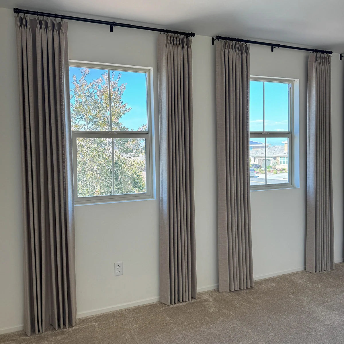 Pinch Pleated Blackout Curtains - 100% Linen Custom Drapes in Grey & Beige | Modern Thermal Insulated Window Treatments for Living Room & Bedroom
