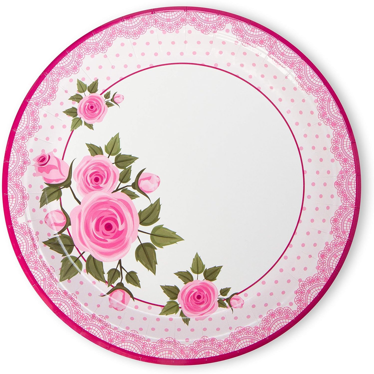 Royal Bluebonnet Rose Paper Plates and Napkins Set of 24 - Heavy Duty 400 GSM Disposable Floral Party Supplies for Birthday, Mother's Day & Easter Brunch Decorations - Perfect for Spring Garden Parties, Baby Showers and Bridal Luncheons
