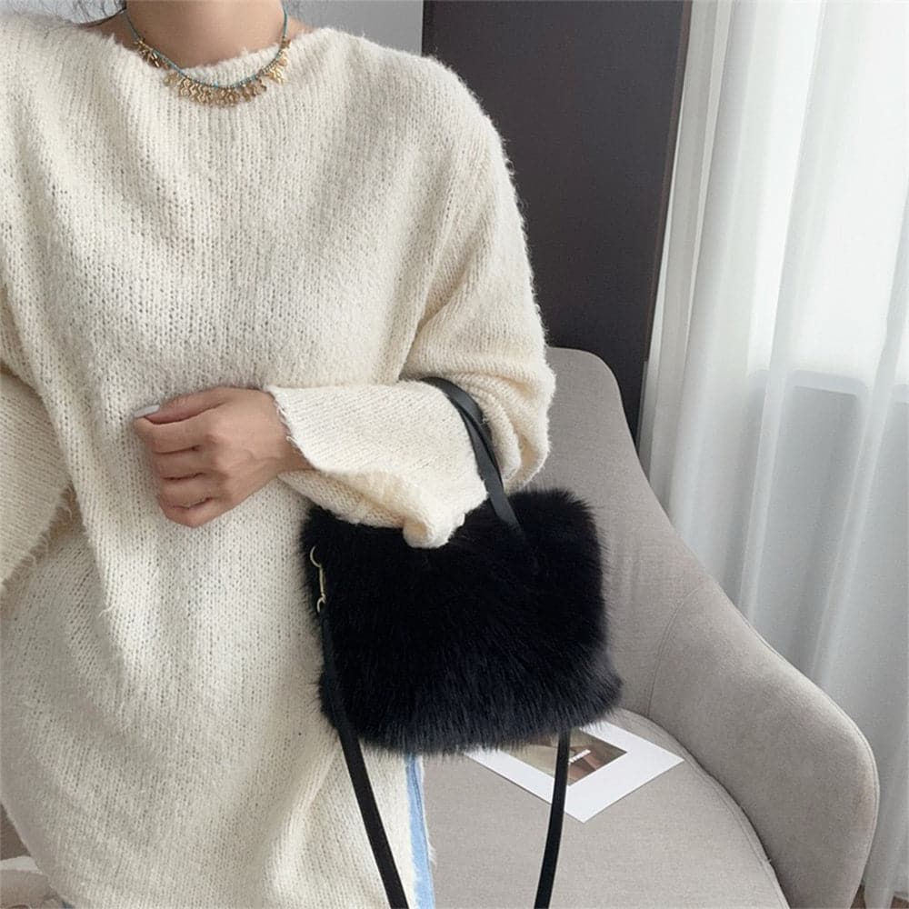 AG Collective Women's Fluffy Top Handle Crossbody Shoulder Bag - Stylish & Soft for Everyday Use, Work, and Casual Outings