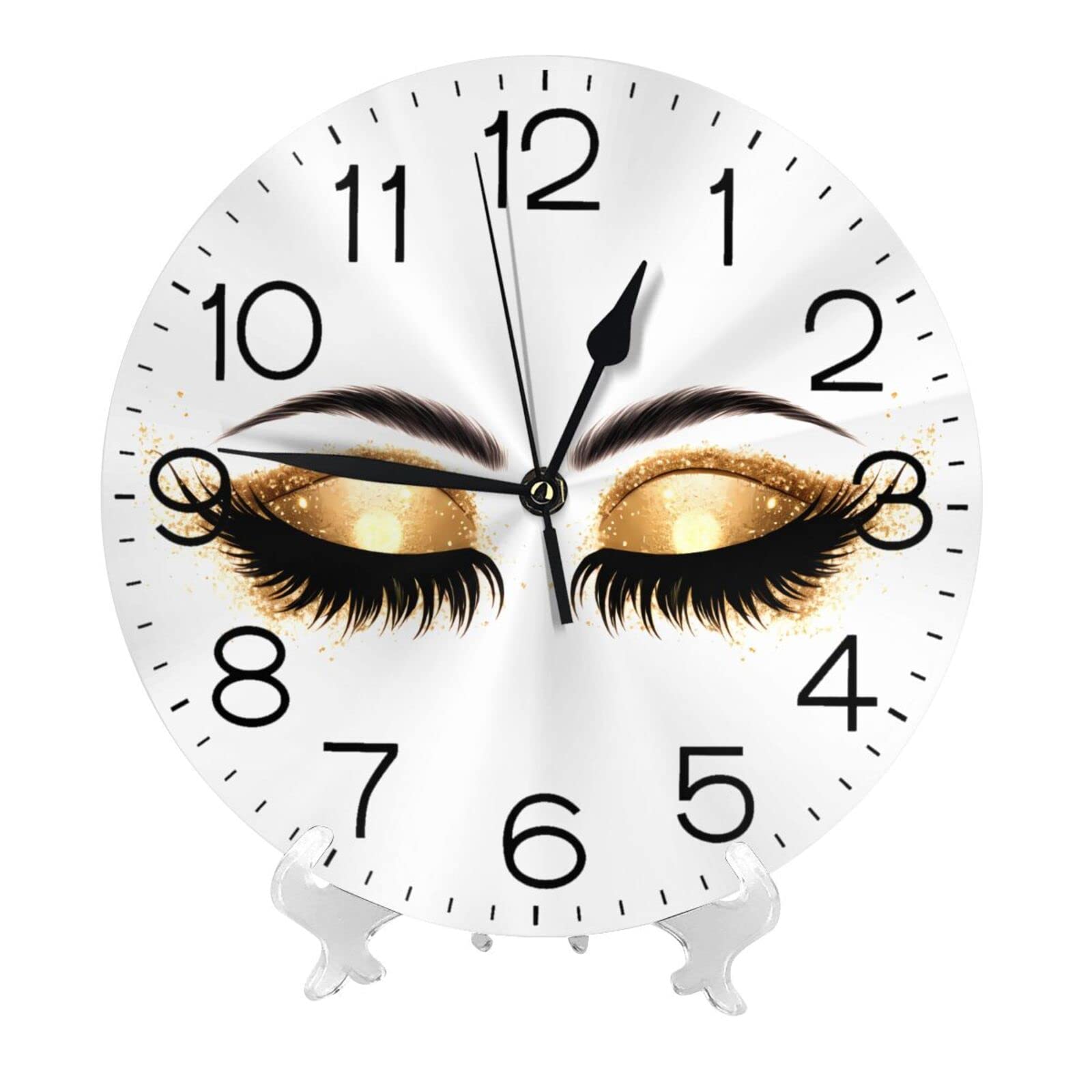 Silent Round Wall Clock with Eyelash Design - Non-Ticking Quartz Decorative Clock for Home, Office & Bedroom - Elegant Women's Desk Clock for Living Room Decor