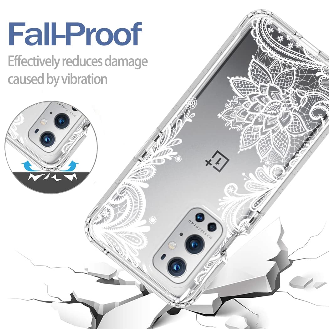 OnePlus 9 Pro 5G Case with Tempered Glass Screen Protector - Clear Mandala Design Shockproof Protective Cover for OnePlus 9 Pro 5G LE2121 | Perfect for Daily Use, Travel & Outdoor Activities