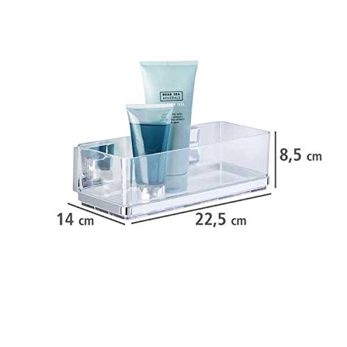 WENKO 22692100 Vacuum-Loc® Wall Shelf Quadro - Stainless Steel Organizer (25.5 x 8.5 x 14 cm) - Shiny Finish for Bathroom, Kitchen & Office Storage - Space-Saving Wall Mount Shelf for Toiletries, Spices & Decor