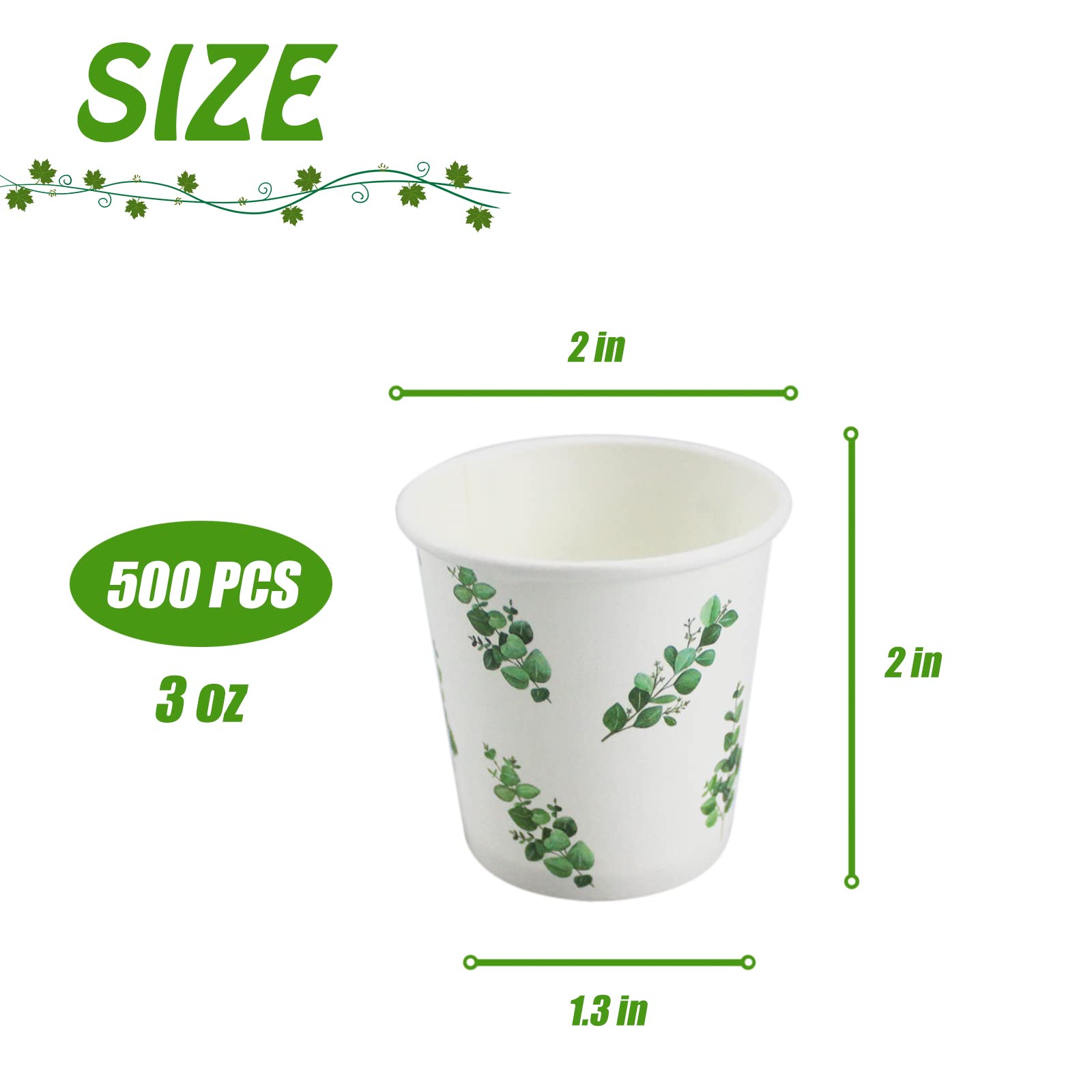 500 Pack 3oz Disposable Paper Cups - Eco-Friendly Eucalyptus Cups for Coffee, Juice, Mouthwash | Perfect for Parties, Picnics, BBQs, Home & Office Use (Green)