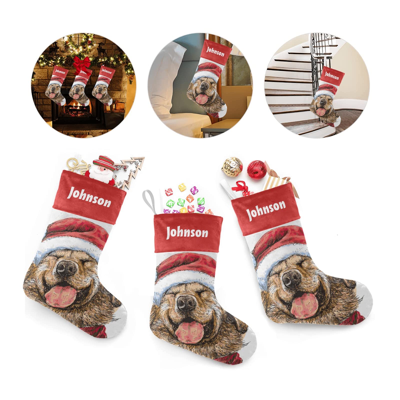 Personalized Christmas Stockings for Dogs - Custom Name Xmas Socks for Pets, 17.52 x 7.87 Inch Cute Holiday Gift - Perfect for Pet Lovers & Christmas Decorations