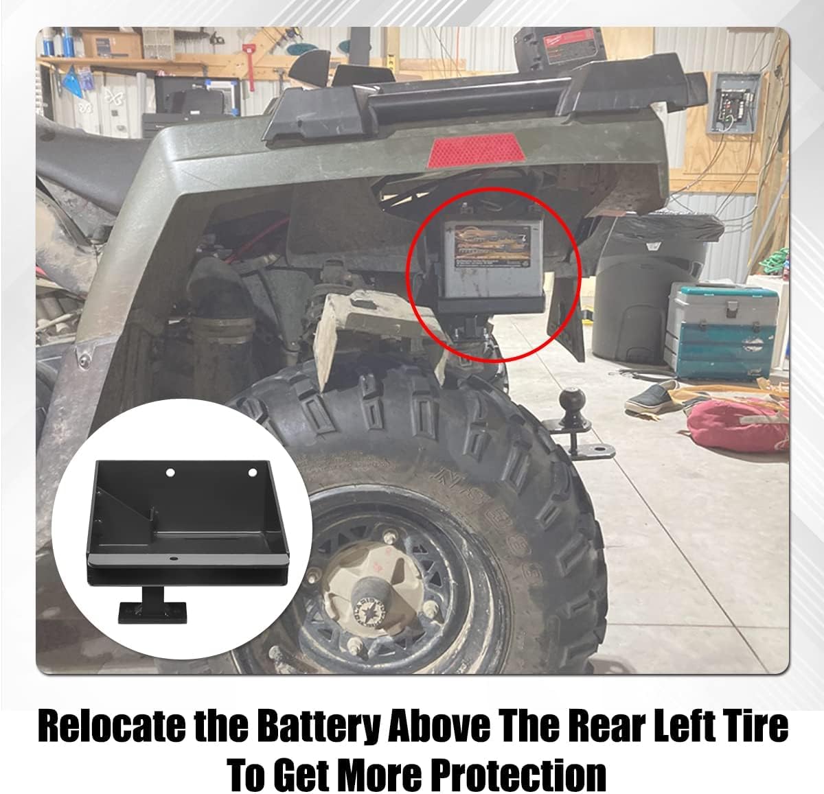Canitu Black Battery Relocate Kit - Aluminum Battery Tray with Wires, Replacement Battery Box & Remote Terminals for Polaris Sportsman 450/570 (2014-2021) | Off-Road ATV & UTV Accessories for Enhanced Performance