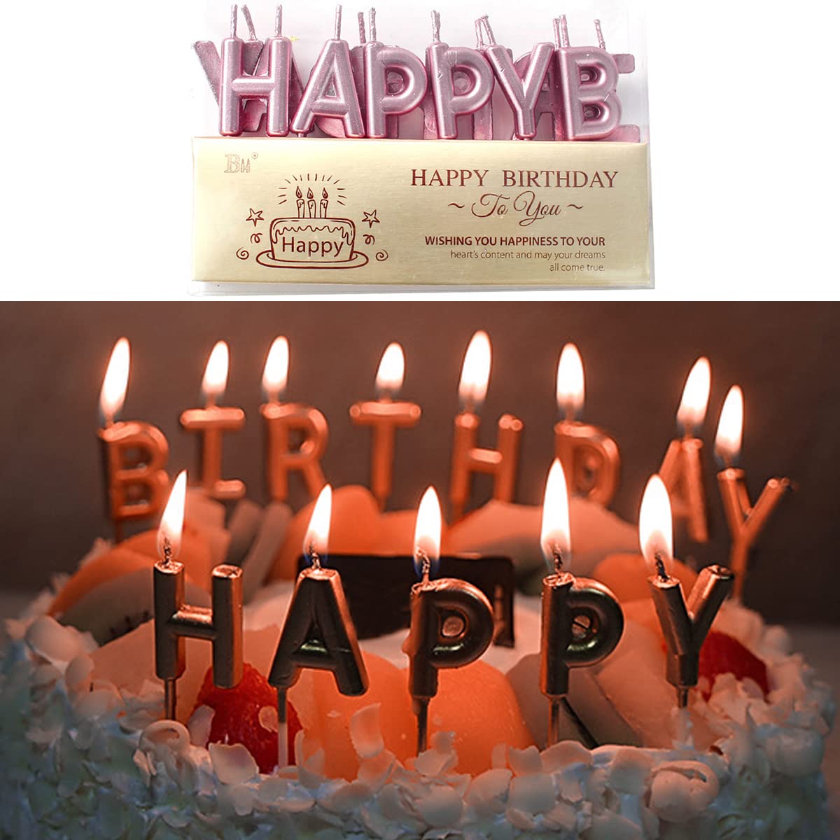 Rose Gold Happy Birthday Cake Topper Set - Acrylic Cake Decorations with Candles, Confetti Balloons & Paper Fans for Women's Birthday Party Decorations | Perfect for Rose Gold Themed Celebrations, Bridal Showers & Baby Showers