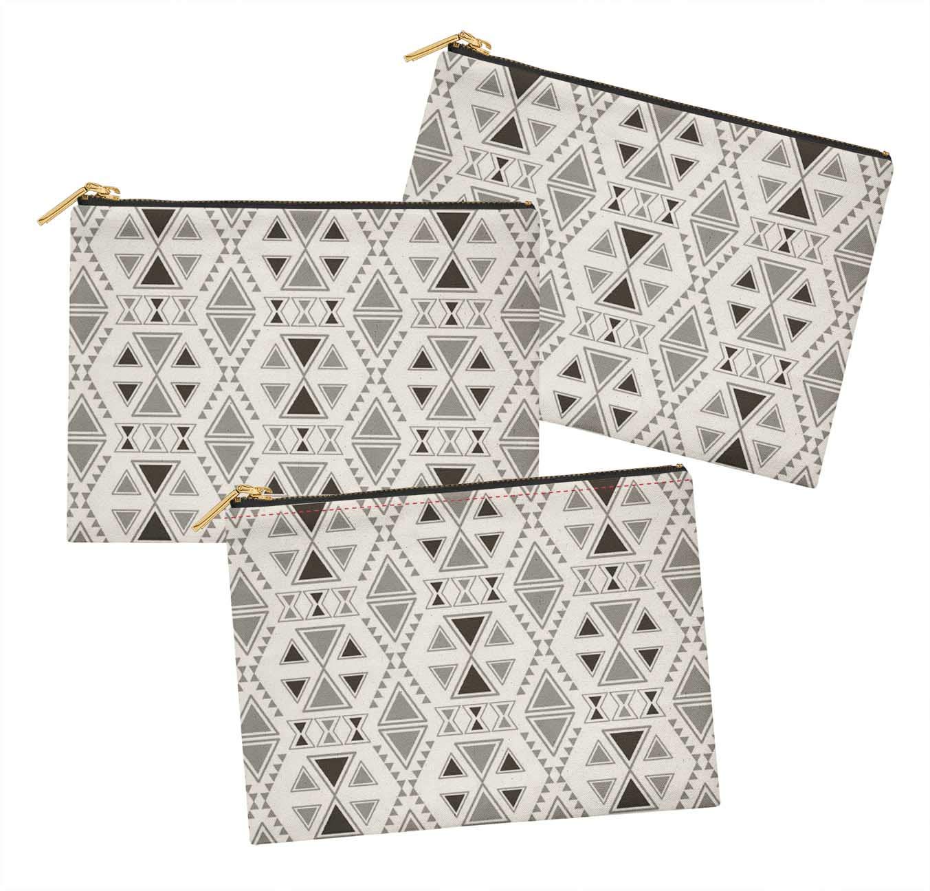 S4Sassy Black Triangle Geometric Printed Cosmetic Bag - Pack of 3 (6x8 Inches) | Makeup Pouch, Toiletry Organizer & Coin Purse for Travel, Gym & Daily Essentials Storage