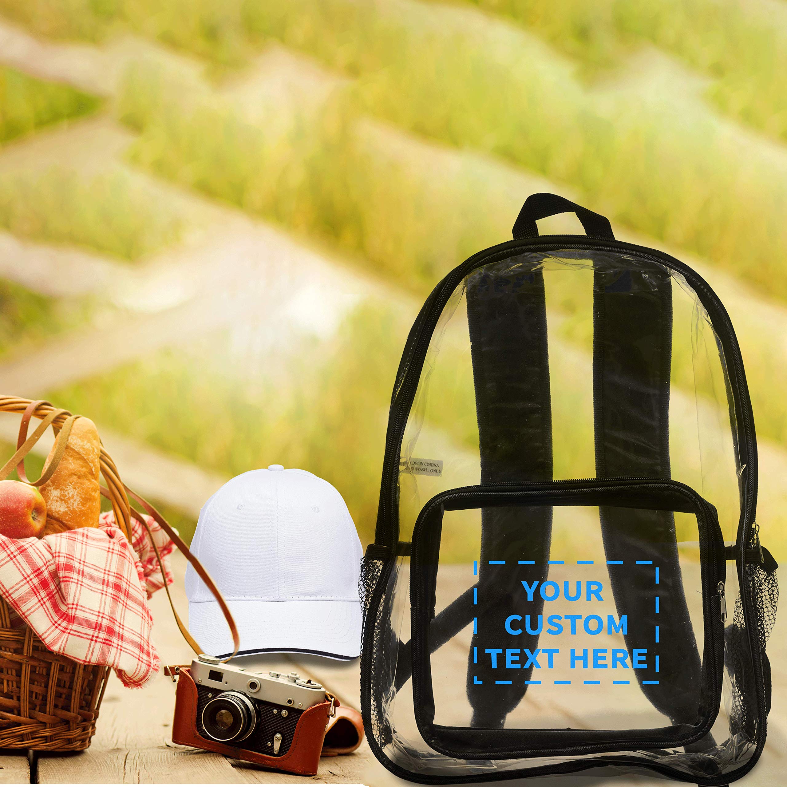 Custom Heavy Duty Clear PVC Backpacks - Set of 6 Waterproof Travel Backpacks, Personalized Bulk Pack (Clear/Black) for School, Work, Gym & Outdoor Activities