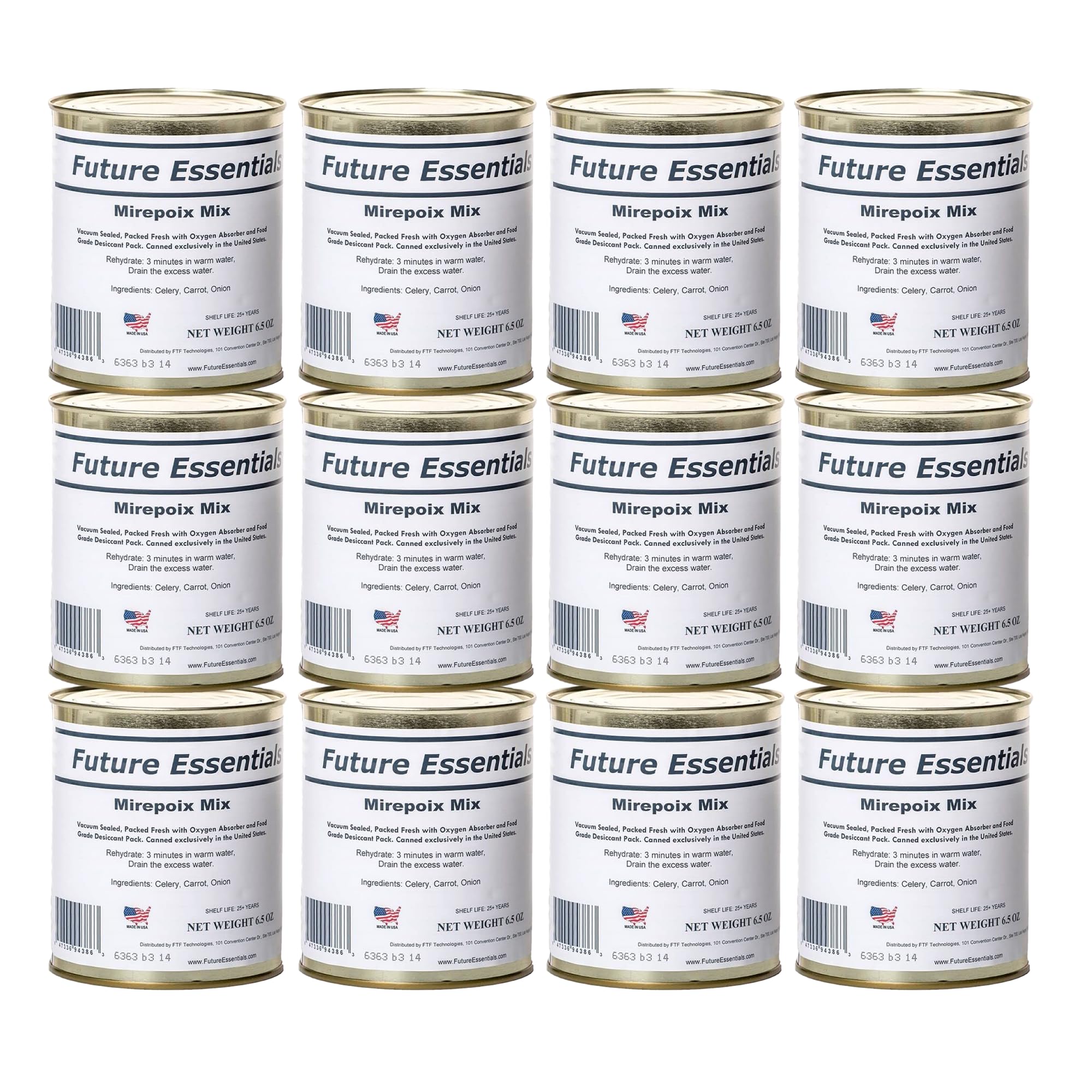 Future Essentials Dehydrated Mirepoix Mix - Carrots, Celery & Onions - 25 Year Shelf Life - Case of 12 (12 Pack) - Perfect for Emergency Food Storage, Camping & Long-Term Pantry Supplies