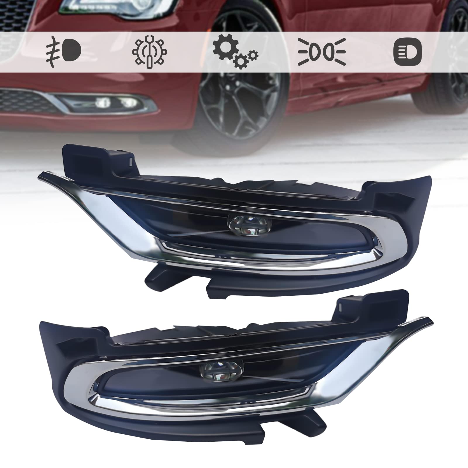 2015-2021 Chrysler 300 LED Chrome Fog Lights Pair with Switch - Durable Waterproof Driving Lights for Night & Bad Weather Visibility - Perfect for Highway, Off-Road & Urban Driving
