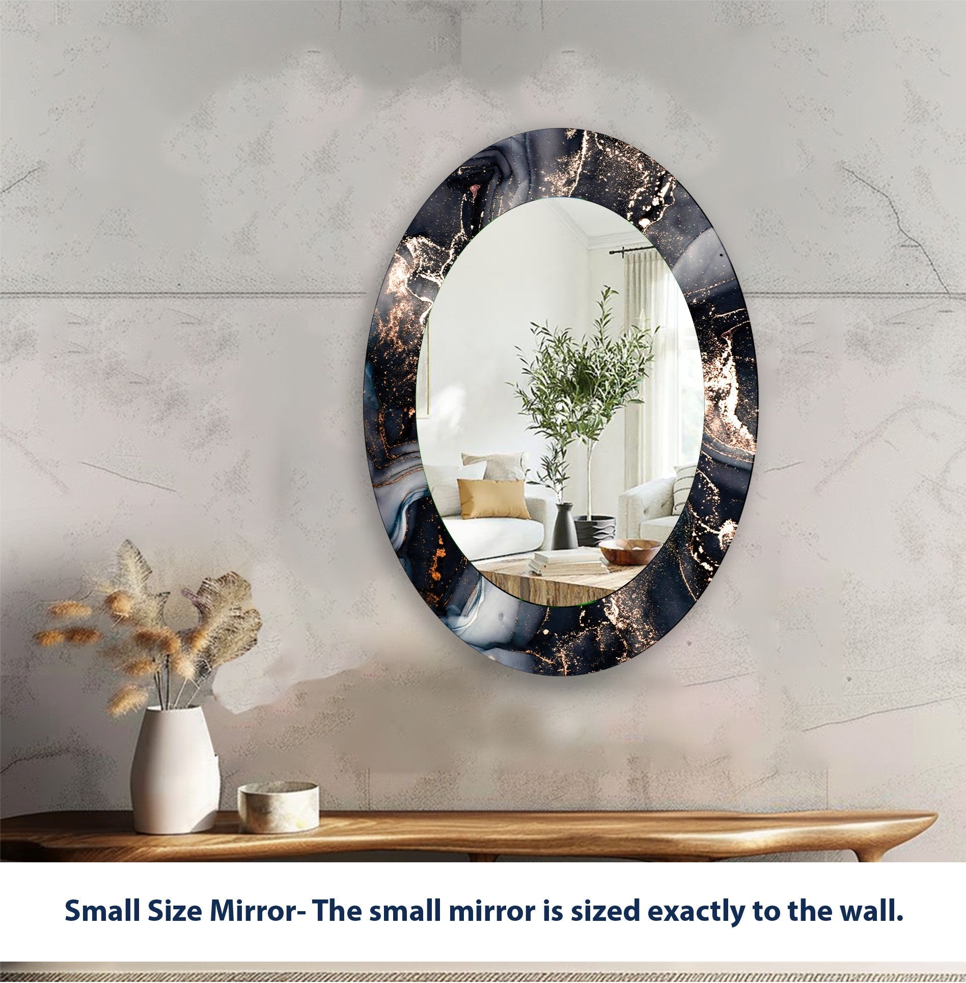 Stylish Asymmetrical Black Entryway Oval Wall Mirror - Modern Home Decor for Hallway, Living Room & Bedroom