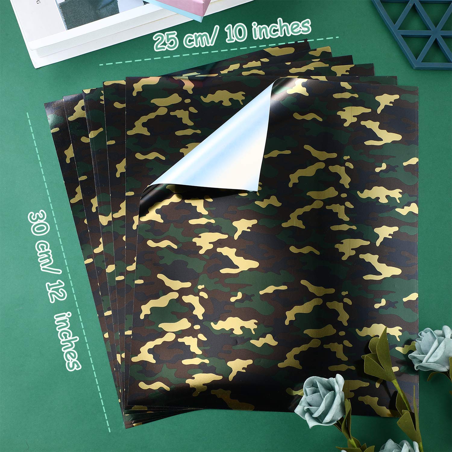 Outus 8 Sheets Camo Iron-On Vinyl - Camouflage HTV Heat Transfer Vinyl for T-Shirts, Hats & DIY Crafts (12