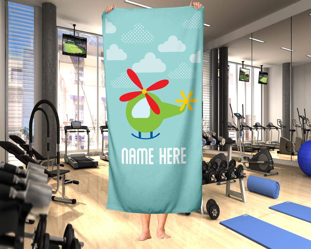 Personalized Extra Large Green Helicopter Towel for Kids & Adults - Custom Oversized Travel, Beach, Pool & Bath Towel for Toddler, Baby Boys & Girls - Perfect for Swimming, Vacation & Spa Days