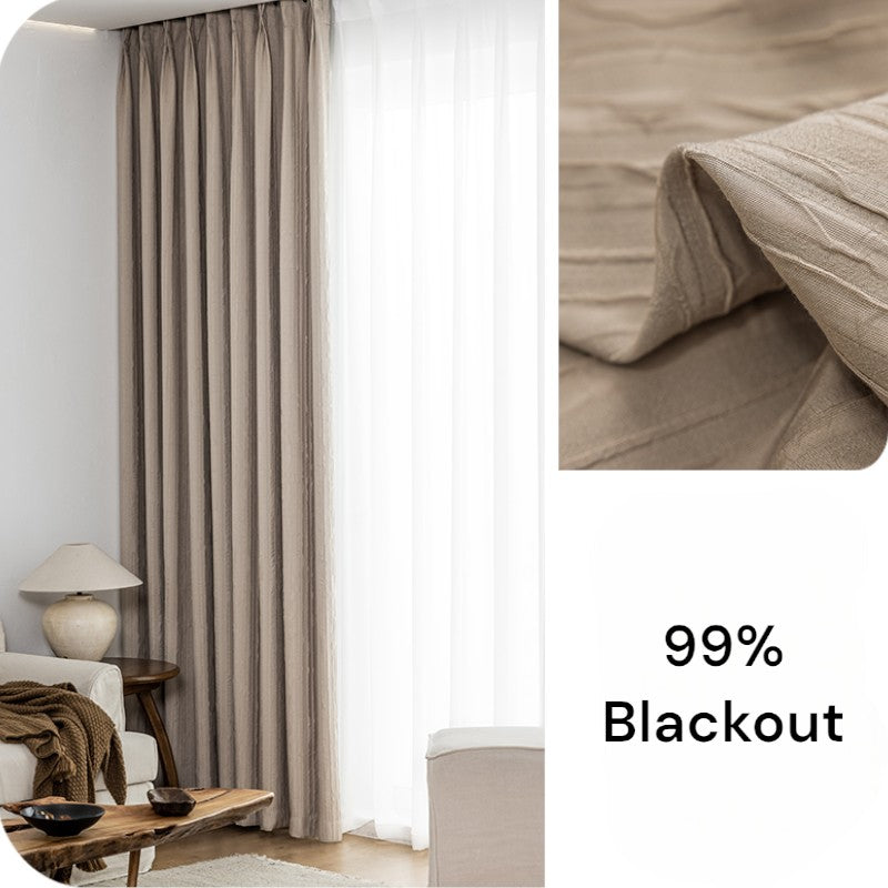 Elsie Embossed Jacquard 100% Blackout Custom Curtains - Thermal Insulated Window Drapes for Bedroom & Living Room - Noise Reducing Room Darkening Curtain Panels