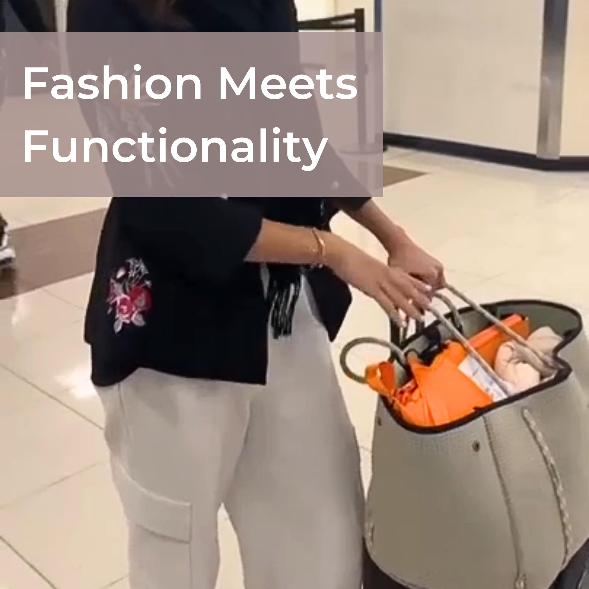 Stylish Large Neoprene Tote Bag for Women - Water-Resistant Designer Handbag with Multiple Pockets & Zipper Pouch - Perfect for Work, Travel, Gym, Beach & Everyday Use