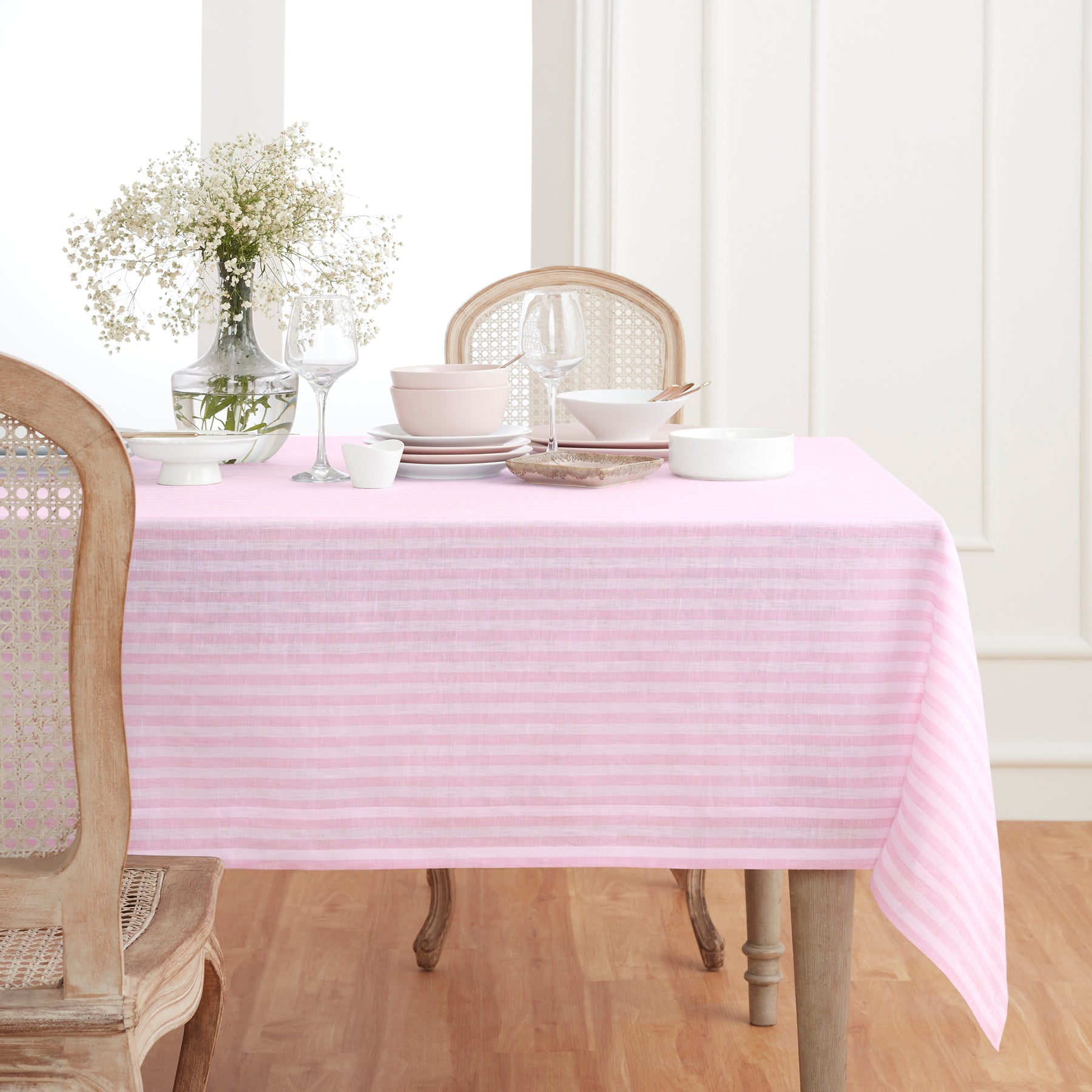 Amalfi Stripe Tablecloth - Waterproof & Stain-Resistant Round Table Cover for Outdoor Dining, Picnics, and Party Decor