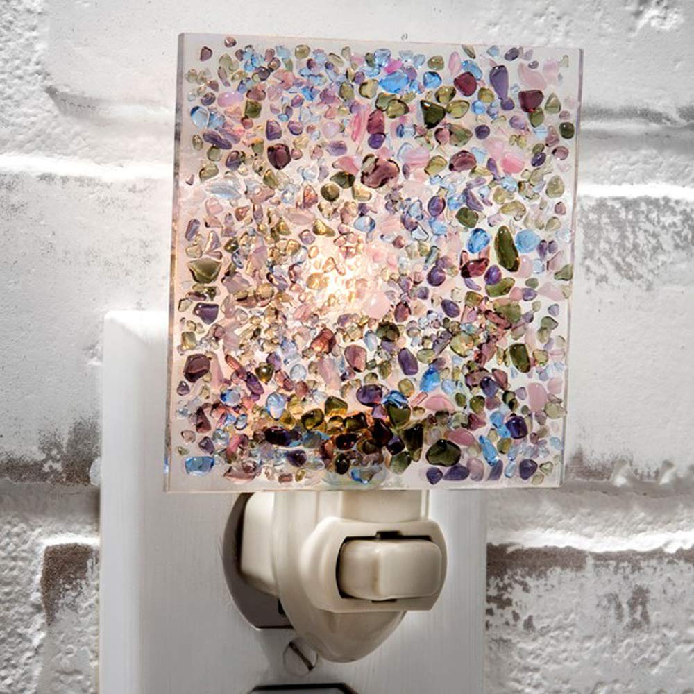 J Devlin Stained Glass Night Light - Multicolor Speckled Art with Pink, Blue, Green & Purple Droplets | Plug-in LED Nightlight for Bedroom, Bathroom, Stairway & Hallway | Home Decor & Mood Lighting for Kids Rooms, Nurseries & Cozy Spaces