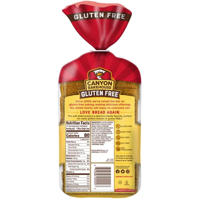 Canyon Bakehouse Gluten Free Sliced Mountain White Bread - 6 Pack | Soft, Delicious & Allergy-Friendly Sandwich Bread for Breakfast, Lunch & Snacks | Perfect for Toasting, Sandwiches & French Toast