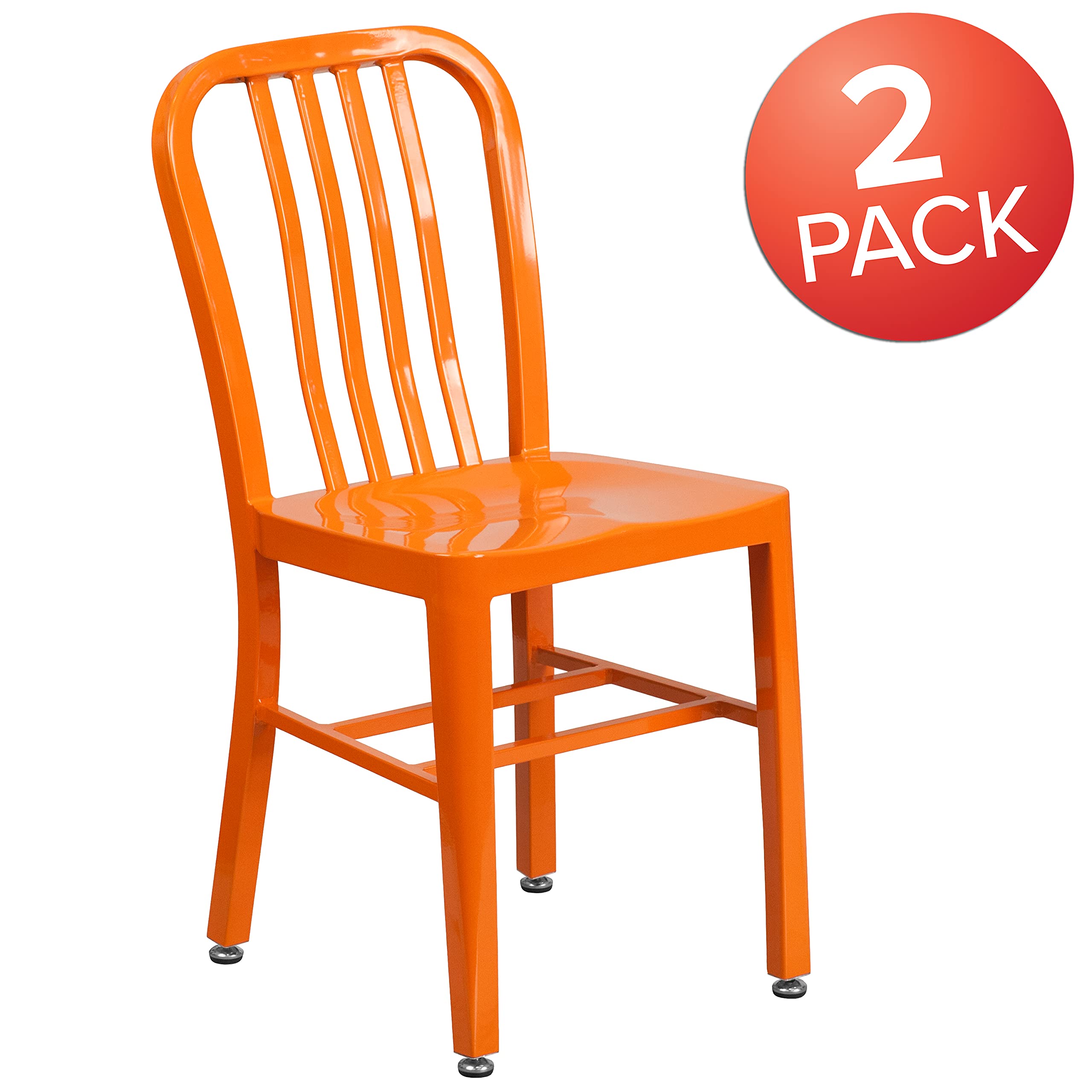 2 Pack Orange Metal Indoor-Outdoor Dining Chairs - Sturdy Kitchen & Restaurant Seating - Perfect for Patio, Cafe, Bistro & Home Decor