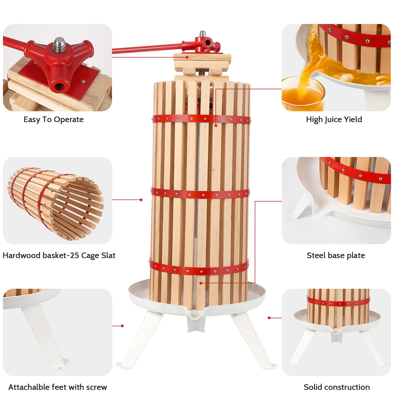 Premium 7.9 Gallon Solid Wood Manual Fruit Wine Press with T-Handle - Sturdy Triangular Structure for Home Brewing, Cider Making & Juice Extraction - Easy Assembly DIY Wine Press for Apples, Grapes & Berries