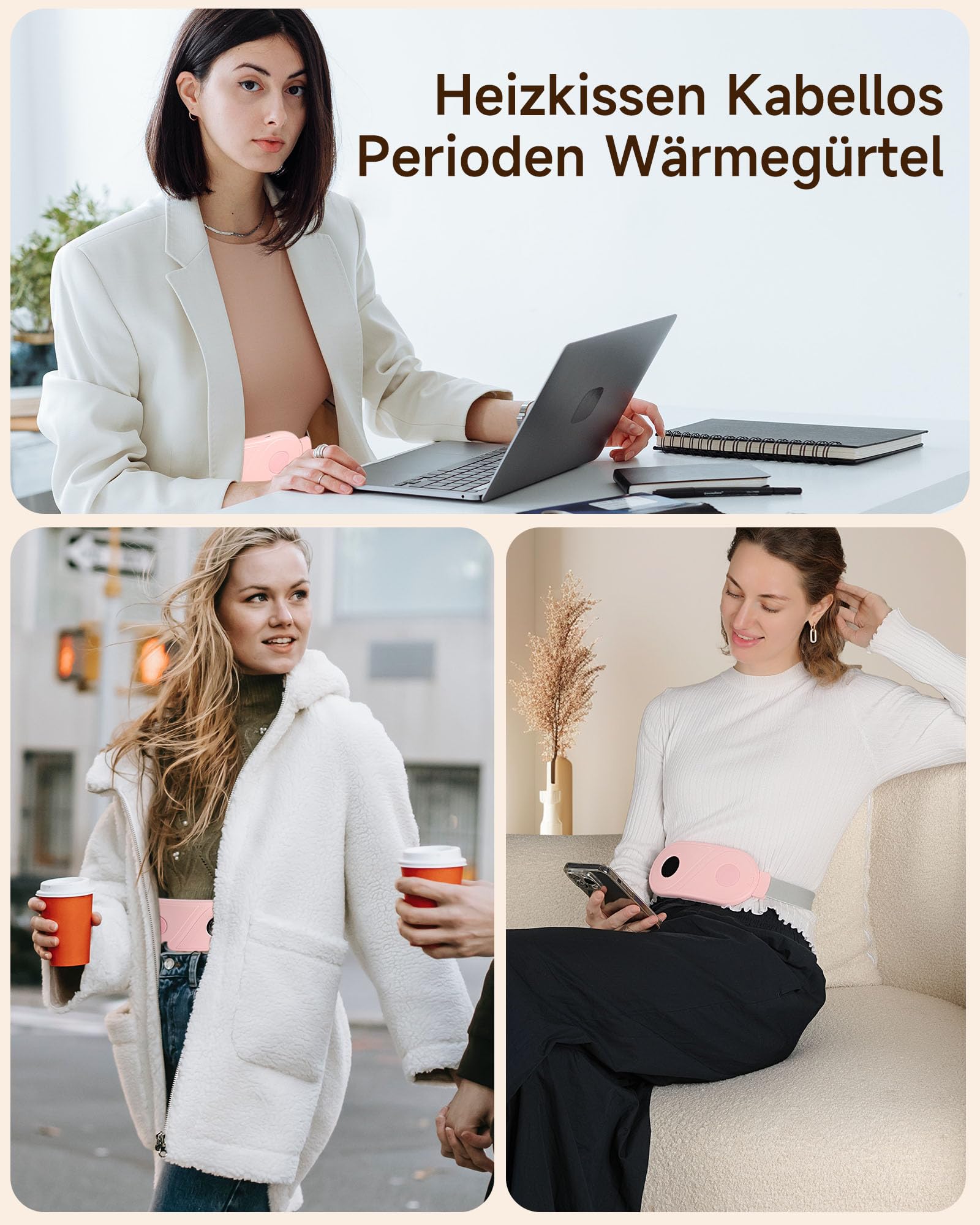 ALLJOY Electric Heating Belt for Women - 3 Heat & 3 Vibration Modes, Wireless Period Pain Relief, Rechargeable Menstrual Cramp Soother for Back & Abdomen - Perfect for Home, Office & Travel Use