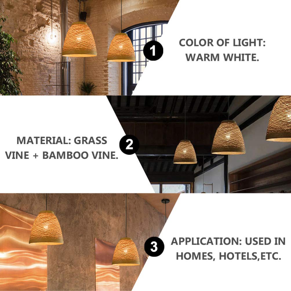 Handmade Rattan Chandelier - Natural Bamboo Ceiling Pendant Light with Retro Design for Bedroom, Living Room, or Patio Decor