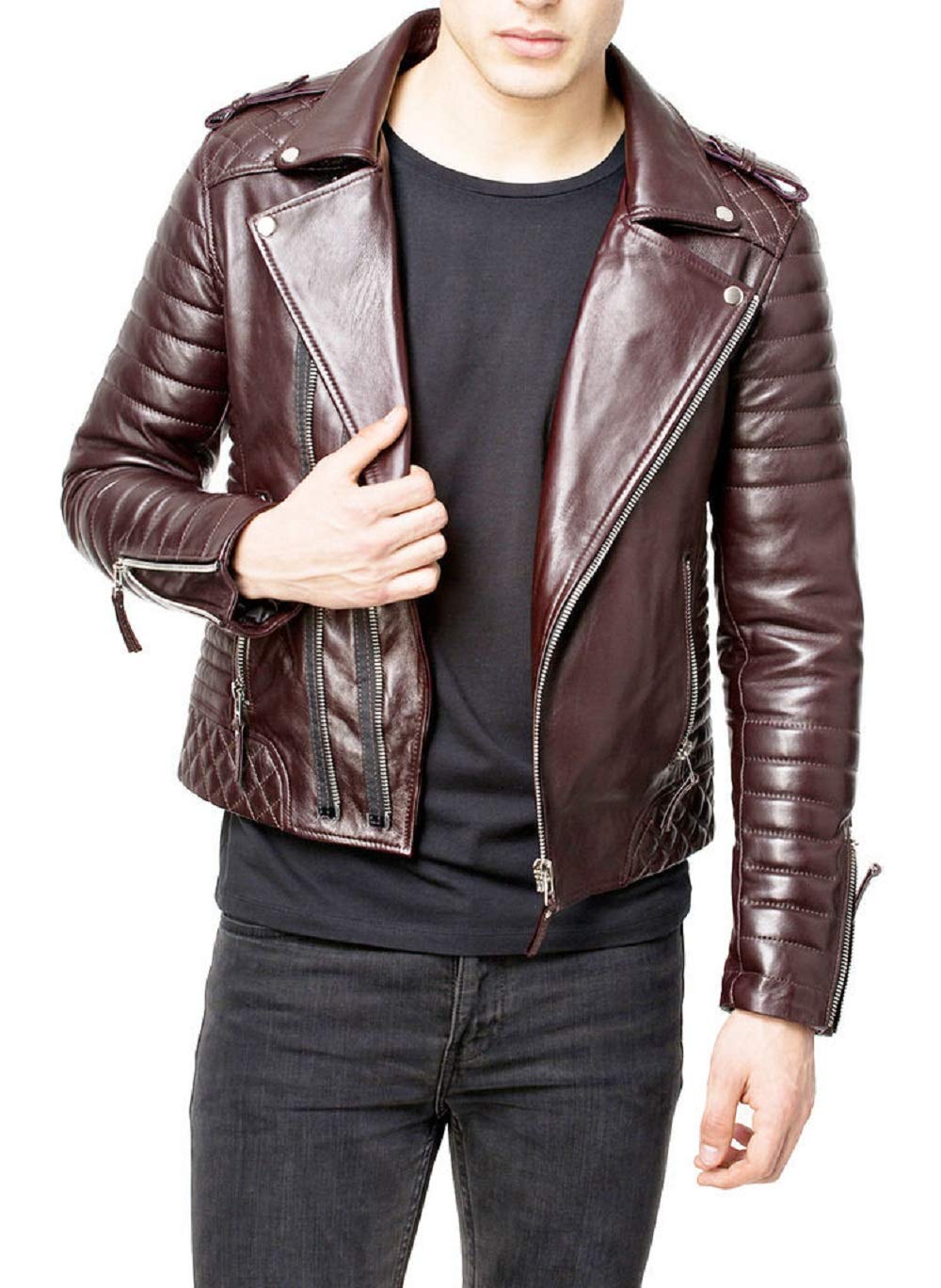 Genuine Men's Brown Leather Motorcycle Jacket - Slim Fit Stylish Biker Jacket by Southbeachleather | Perfect for Riding, Casual Wear & Outdoor Adventures