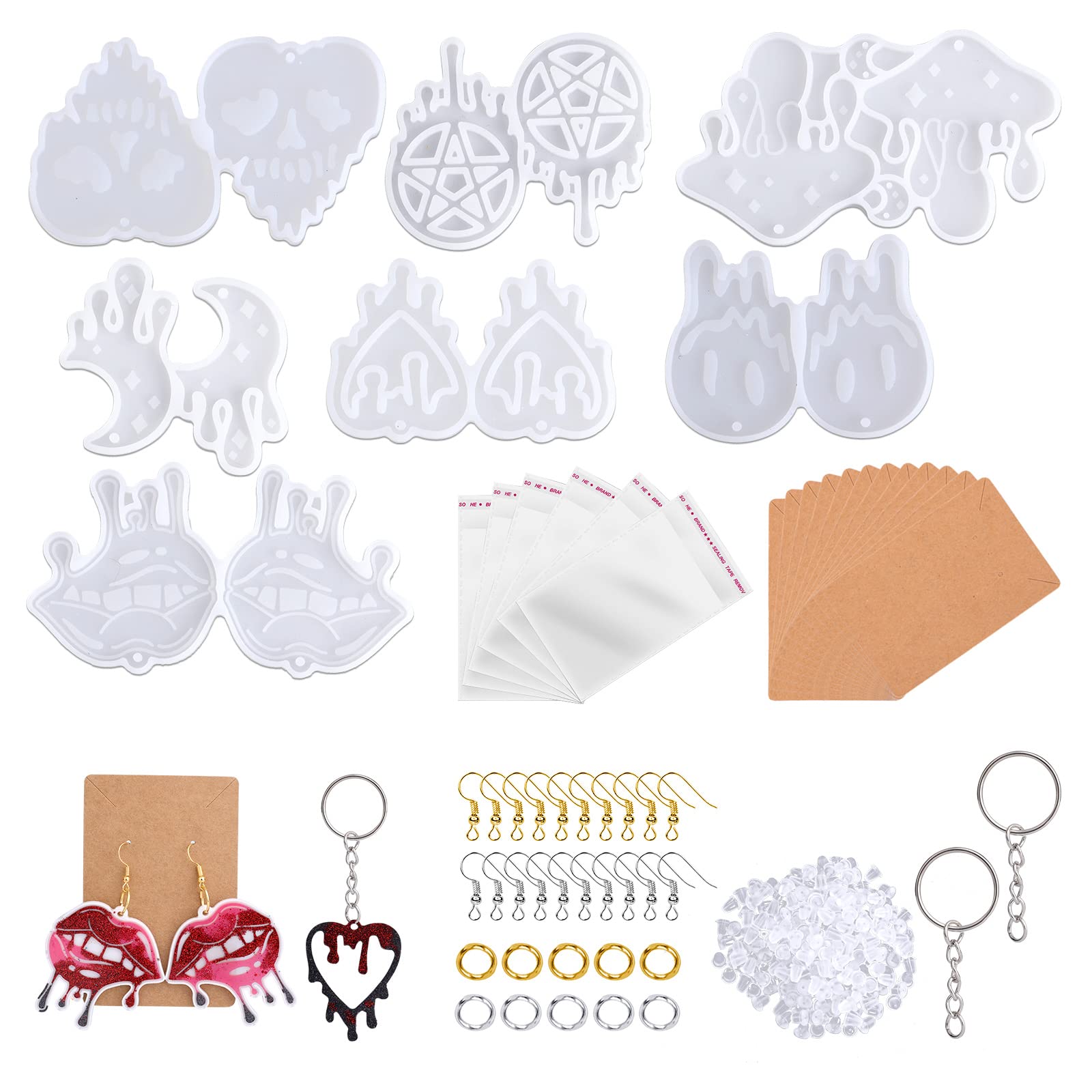AIEX 147PCS Silicone Earring Resin Molds Kit for DIY Jewelry Making - Halloween Pendants, Necklaces, Keychains & Crafts with Earring Hooks, Backs & Jump Rings - Perfect for DIY Gifts, Party Favors & Handmade Jewelry Business