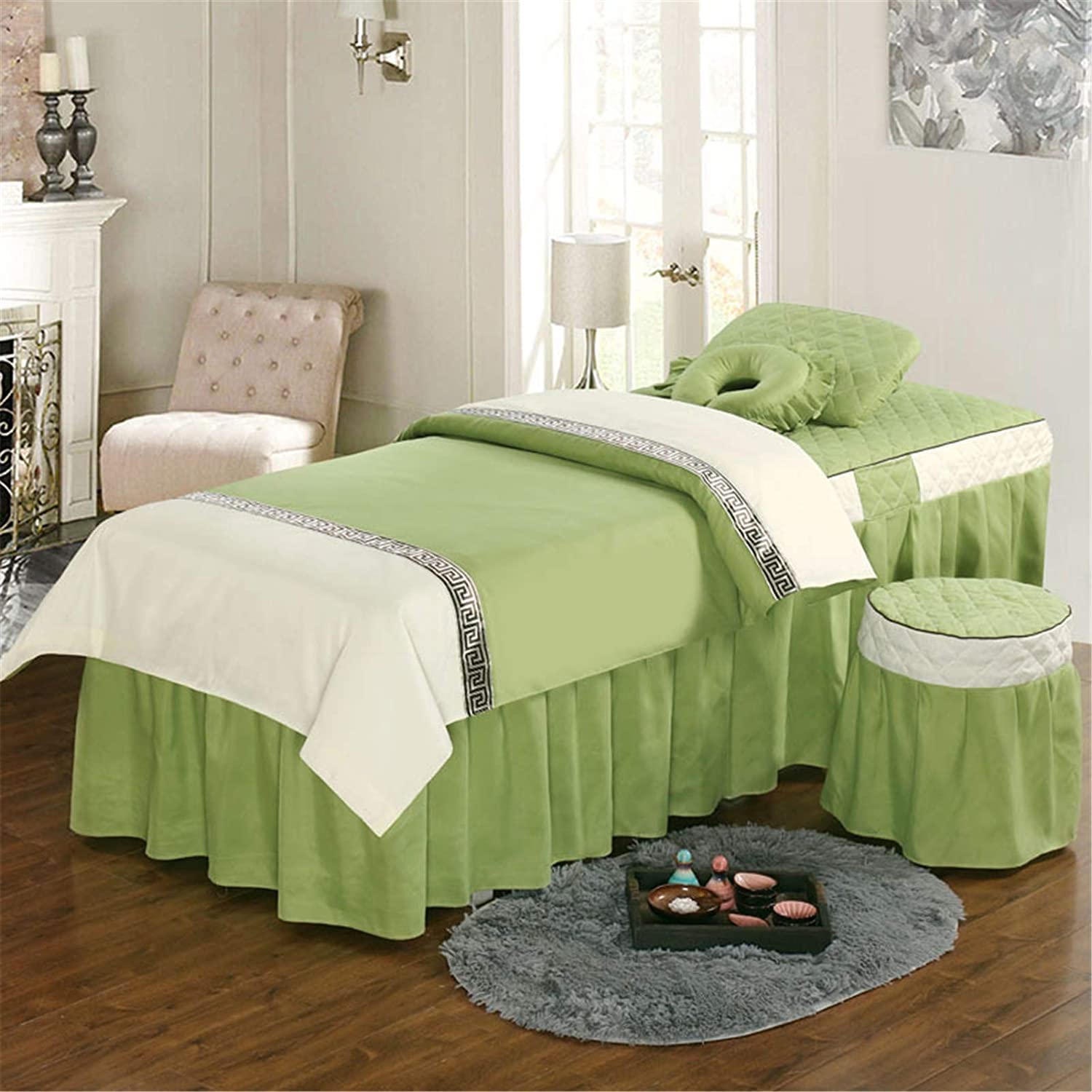 HOMONEY 100% Cotton Massage Table Linen Set - 4 Piece Round Massage Sheets with Face Hole for Spa, Salon & Beauty Treatments (70x190cm/28x75inch) - Soft & Breathable Bed Cover for Professional Massage Therapy & Relaxation