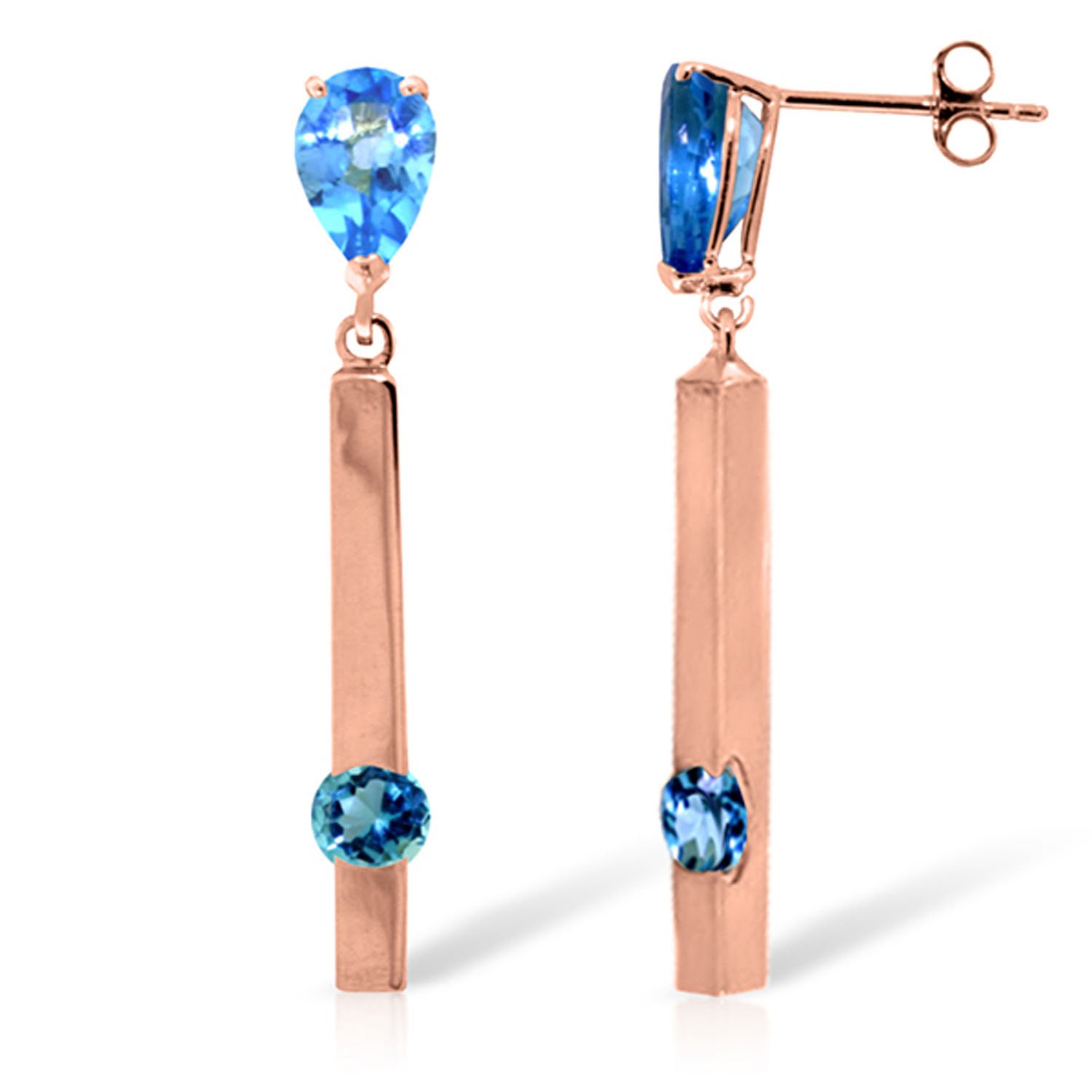 14K Rose Gold Blue Topaz Chandelier Earrings for Women - Elegant Dangling Jewelry for Parties, Weddings & Special Occasions