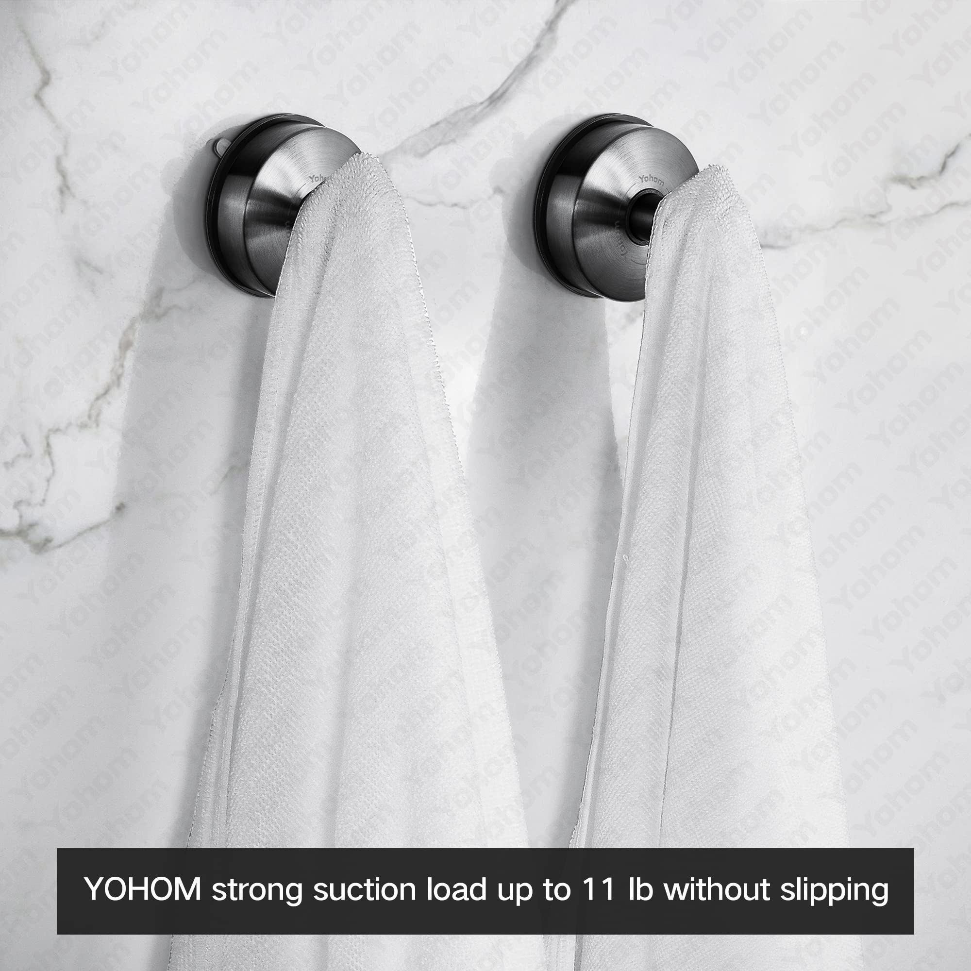 Stainless Steel Suction Cup Hooks - 4 Pack Shower Towel Holder, Bathroom & Kitchen Organizer for Towels, Robes, Loofahs - Brushed Black Vacuum Hooks for Bath, Shower & Home Organization