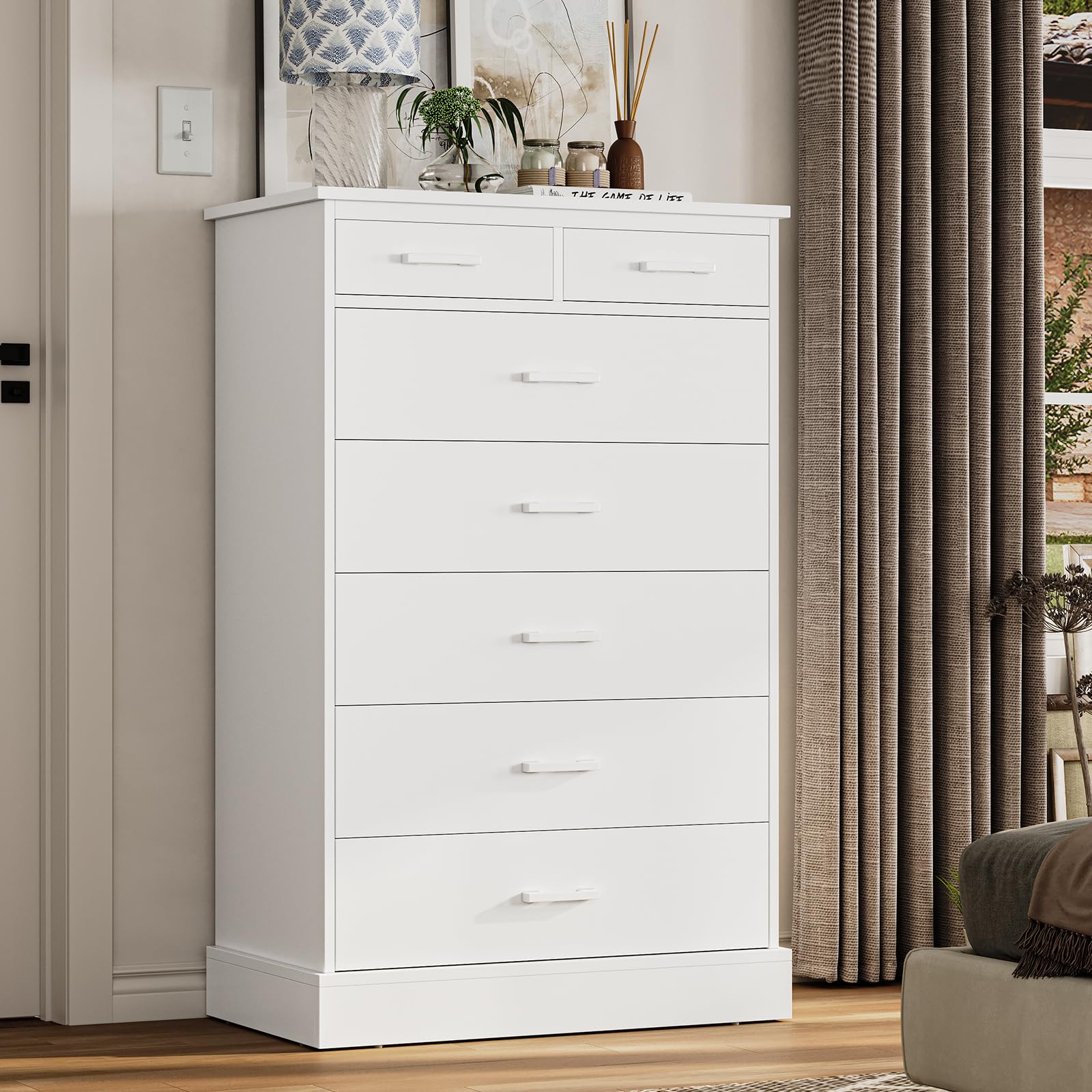 Hasuit White 7-Drawer Tall Dresser for Bedroom - Solid Wood Storage Cabinet with Sturdy Base, Large Clothes Organizer Tower - Perfect for Closet, Living Room & Hallway Organization (Bedroom Furniture, Home Storage Solution)