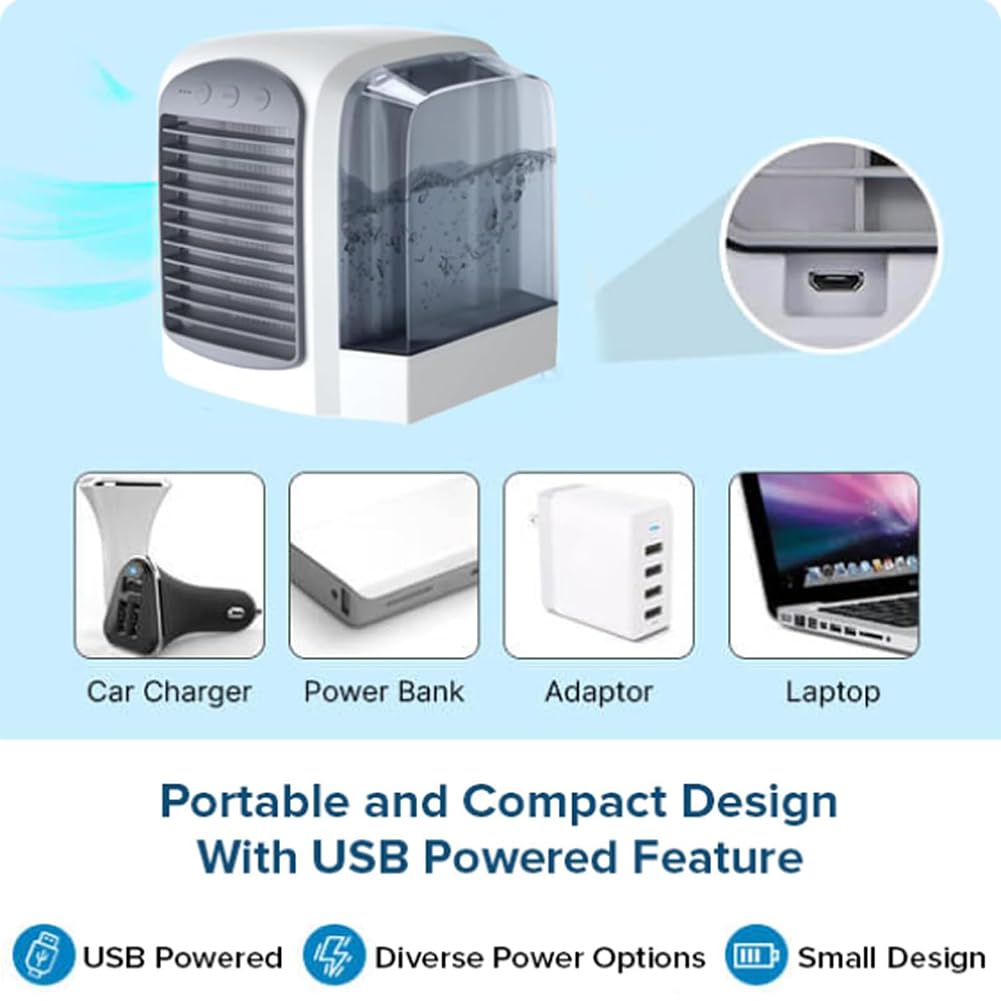 Frost Blast Pro Portable Air Chiller - Powerful Evaporative Cooler with 3 Quiet Speeds & Humidifier | Personal Desktop Cooling Fan for Home, Office & Outdoor Use (Gray)