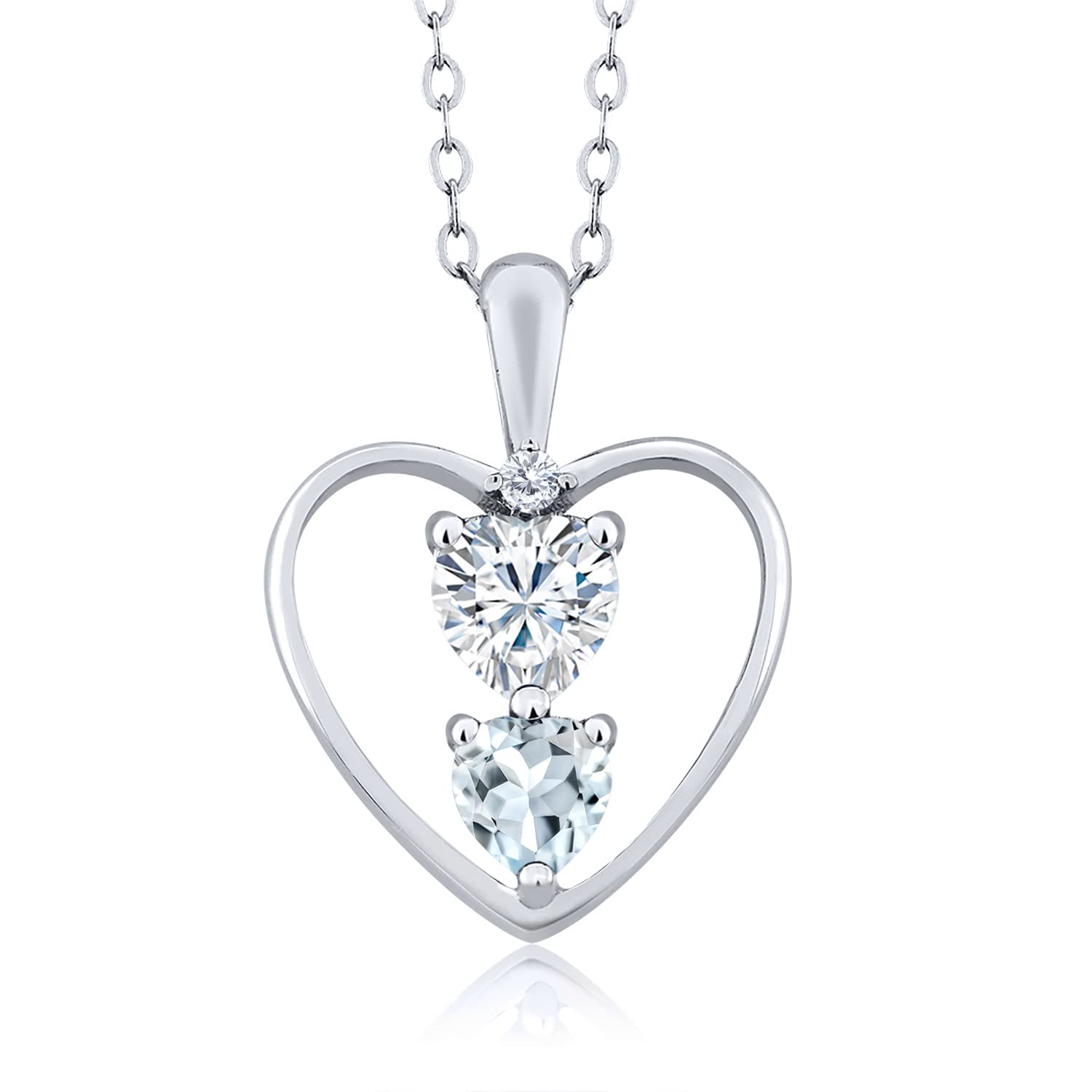 925 Sterling Silver Sky Blue Aquamarine & Diamond Pendant Necklace with Moissanite (0.68 CTTW) - Elegant Jewelry Gift for Women, Perfect for Weddings, Anniversaries & Special Occasions