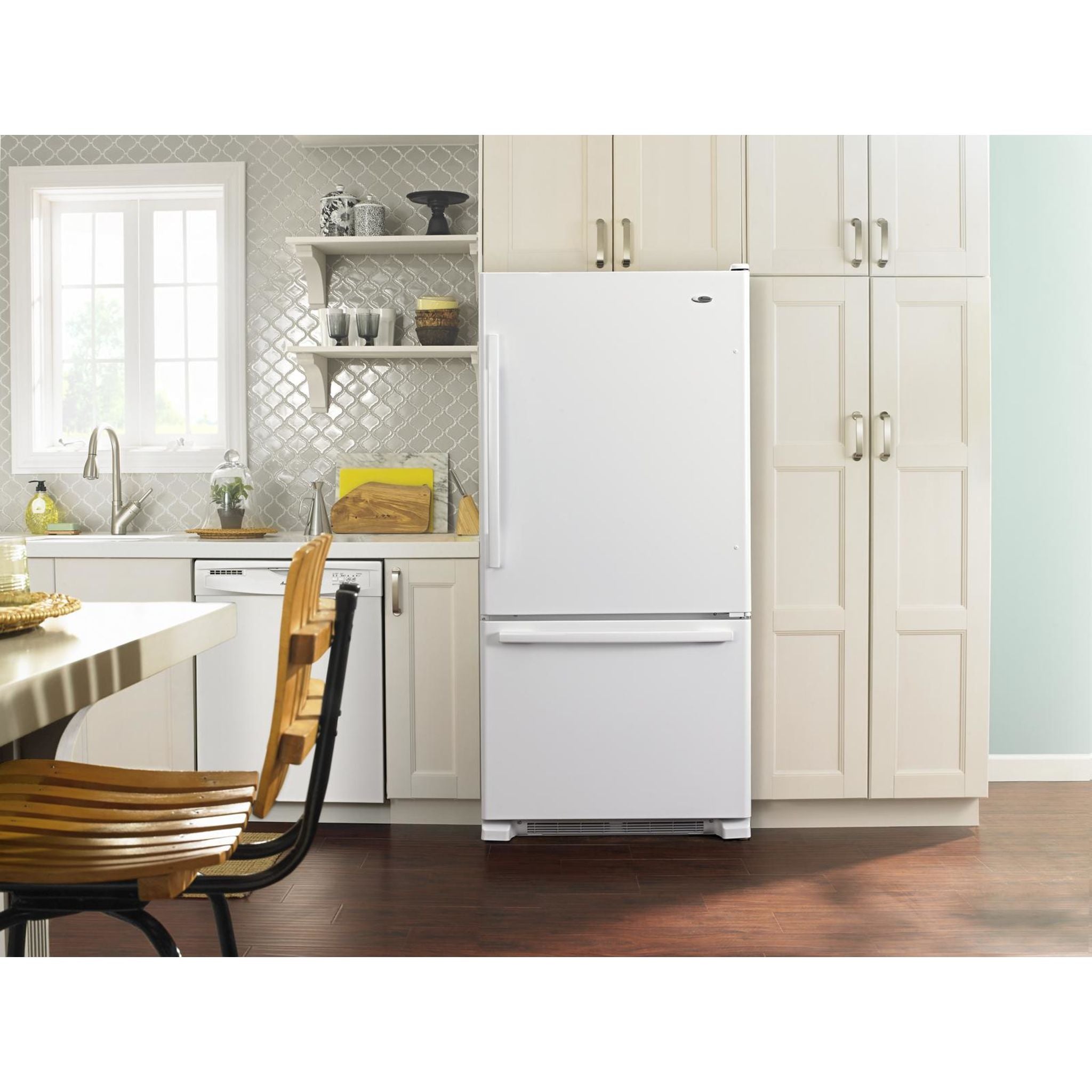 Amana ABB2224BRW 24-Inch Bottom Mount Refrigerator in White - Energy Efficient, Spacious Design for Kitchens, Apartments & Small Spaces