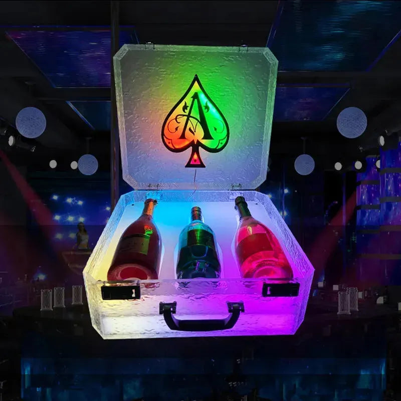 3 Bottle LED Ace of Spade Champagne Suitcase - VIP Wine Presenter Box with Glow Lights, Luxury Display Case for Nightclub, Party, Wedding & Special Events - Perfect for Celebrations, Gifts & VIP Entertainment