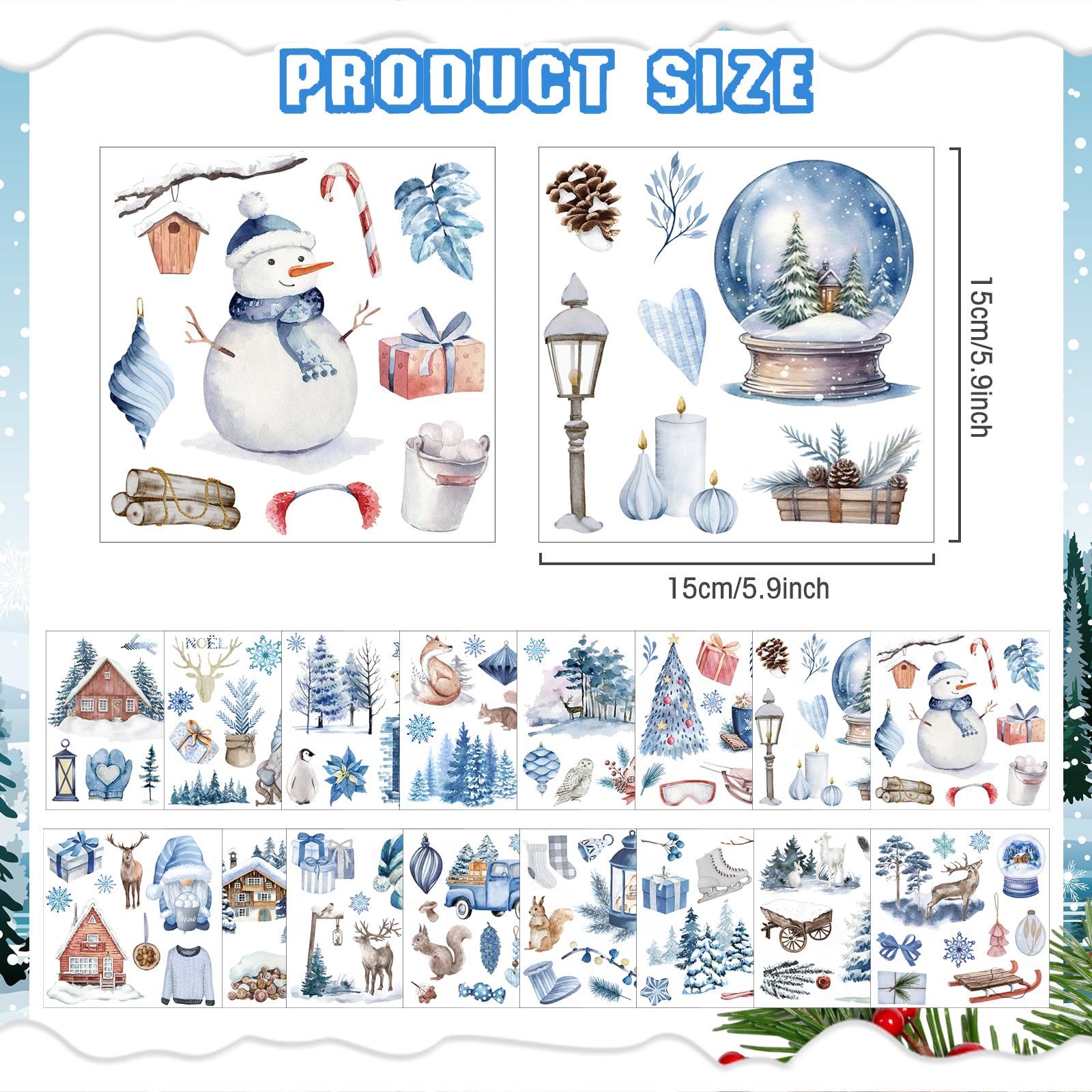 SATINIOR 16 Sheets Winter Snowflake Stickers - DIY Scrapbook Decals for Wood Furniture, Fabric, Journals, Envelopes & Crafts (5.9x5.9 Inch) - Perfect for Holiday Decorations, Gift Wrapping & Memory Books