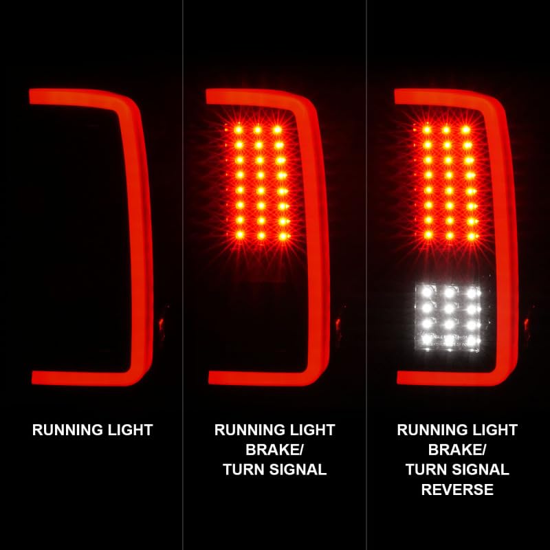 ANZO 2007-2013 Chevrolet Silverado 1500/2500/3500 LED Tail Lights with Light Bar - Black Smoke Housing - Upgrade for Enhanced Visibility & Style - Perfect for Night Driving & Custom Truck Builds